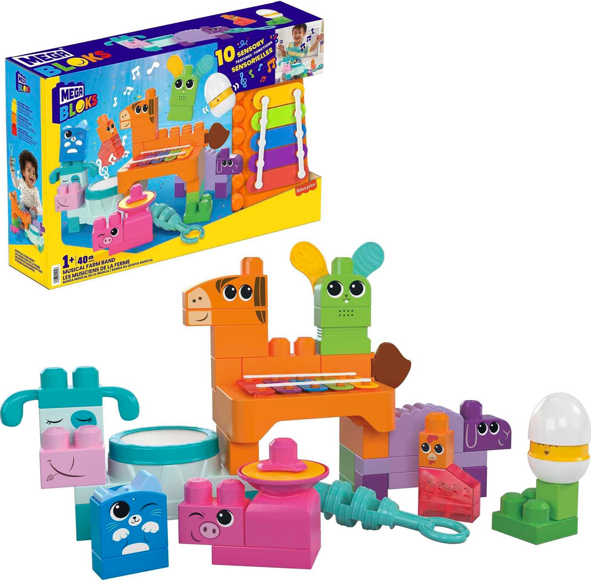 BLOKS Fisher Price Musical Farm Band Sensory Block Toy (45 Pieces) for Toddler