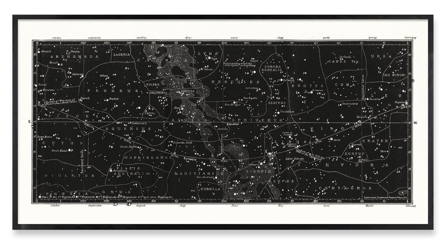 Star Map Constellations Map and Star Chart - large horizontal wall art in Black, Blue, Gray and multiple sizes