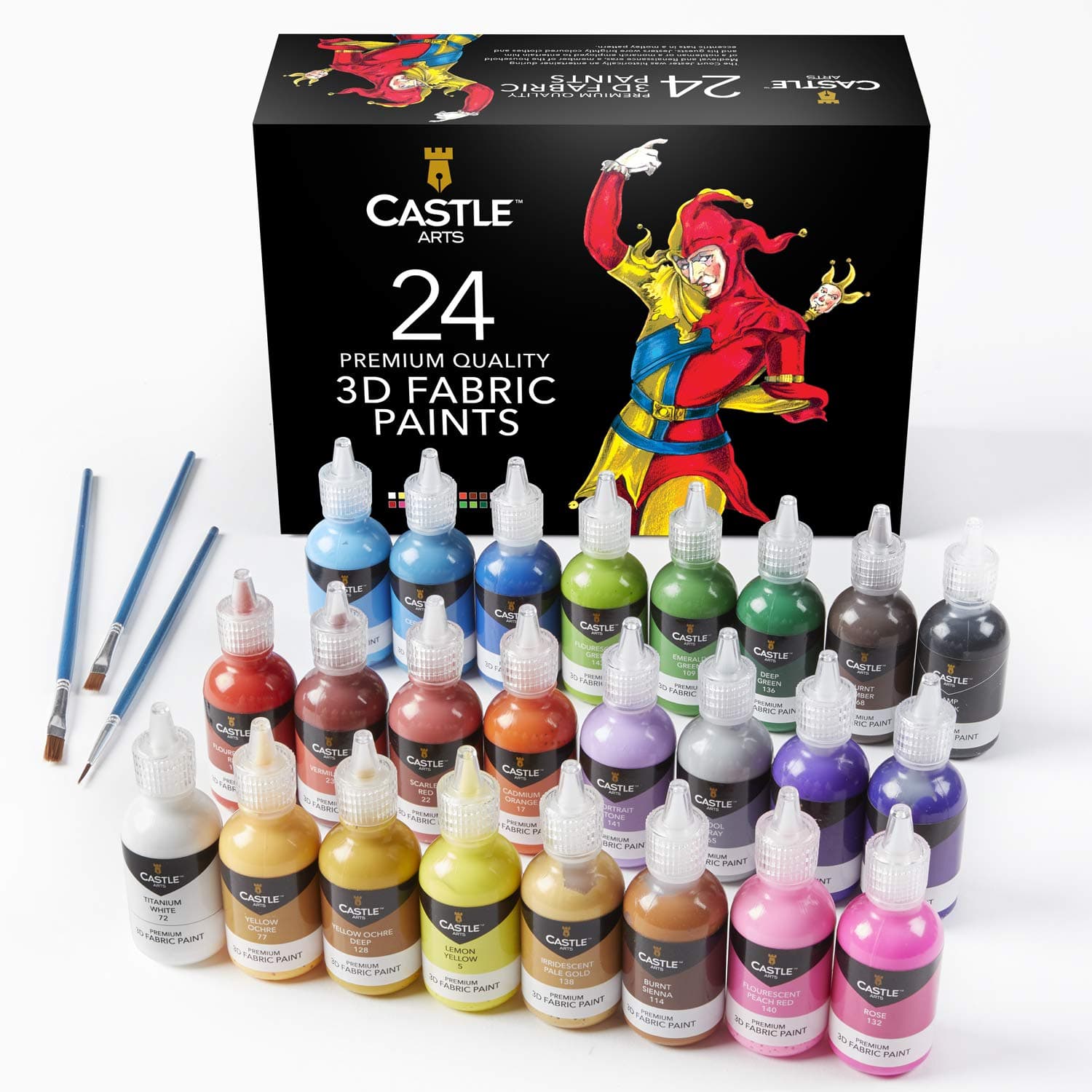 3D Fabric Paint Set | 24 Quality Vibrant Colors in 29ML Bottles | for Artists; For Crafters; For Fun | Clothing, Textile, Canvas, Glass, Wood, Shoes | in Strong Selection Box