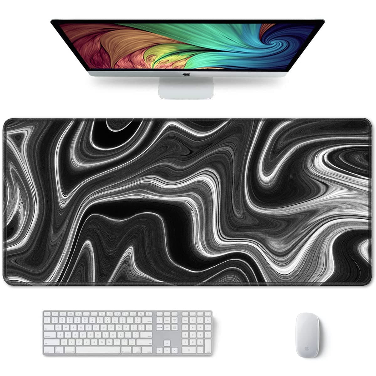 Large Gaming Mouse Pad, XXL Desk Pad, 35 x 15 Inch, Non-slip Rubber Base, Stitched Edges, Superior Surface, Waterproof Keyboard Mat, Large Mousepad for Gamer, Office & Home, Abstract Contour