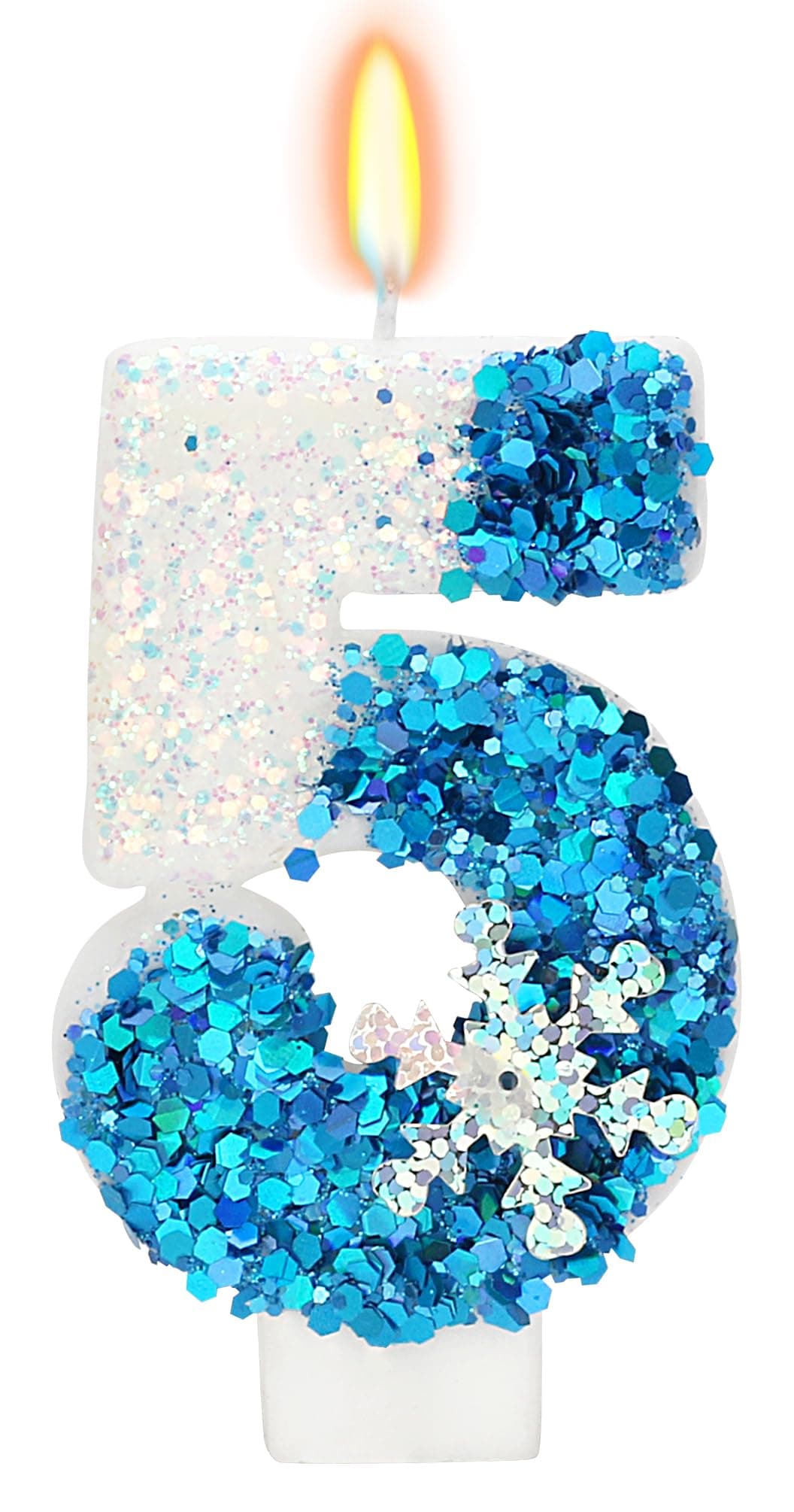Snow Frozen Themed Birthday Candles, 5th Birthday Candle for Party Supplies, 2.76 inch Cake Topper Decorations (Number 5)