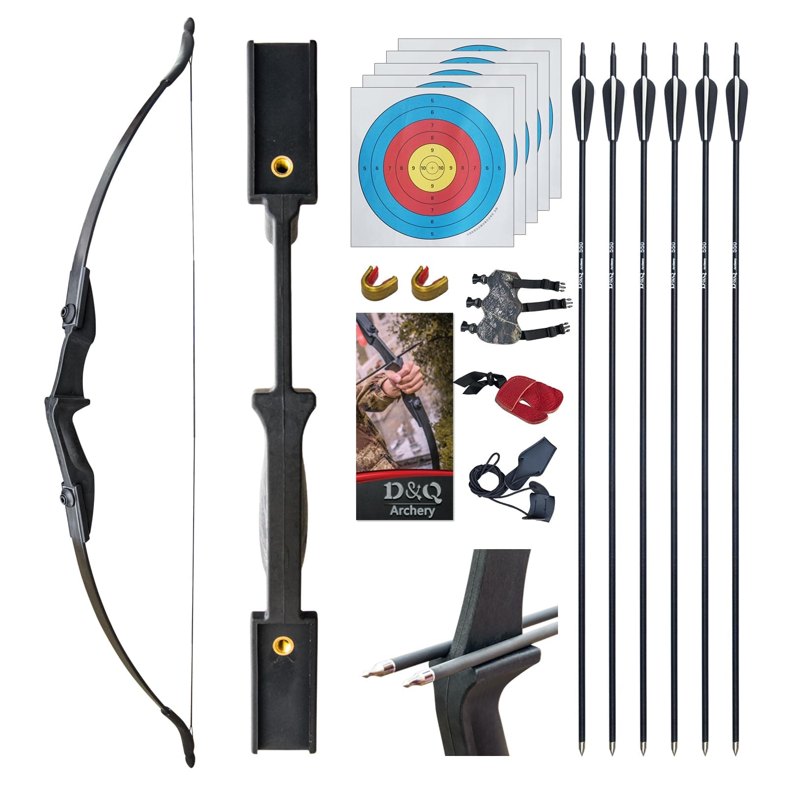 D&Q Ambidextrous Recurve Bow and Arrow 30 lb 40 lb Archery Set for Adult Junior Beginner Teenager Youth Outdoor Training Target Practice Takedown Bow Kit with Arrows Left Right Handed