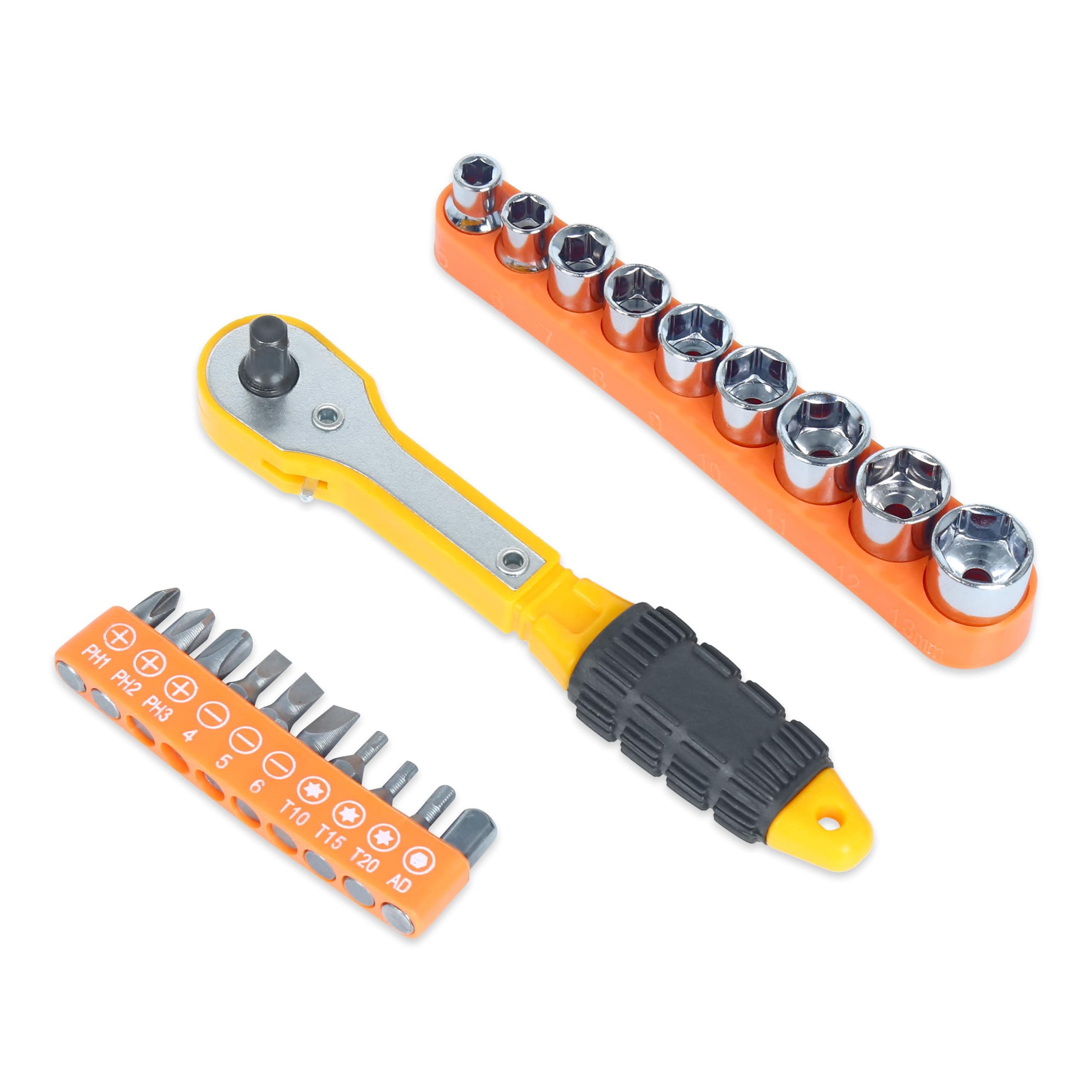 GLUN® Universal Dual Side Mini Socket Wrenches 1/4 Inch, 20 in 1 Tool Set, 19 Different Bits for Different Works, Suitable Tool Kits Set for Home Mechanical And Diy Tasks