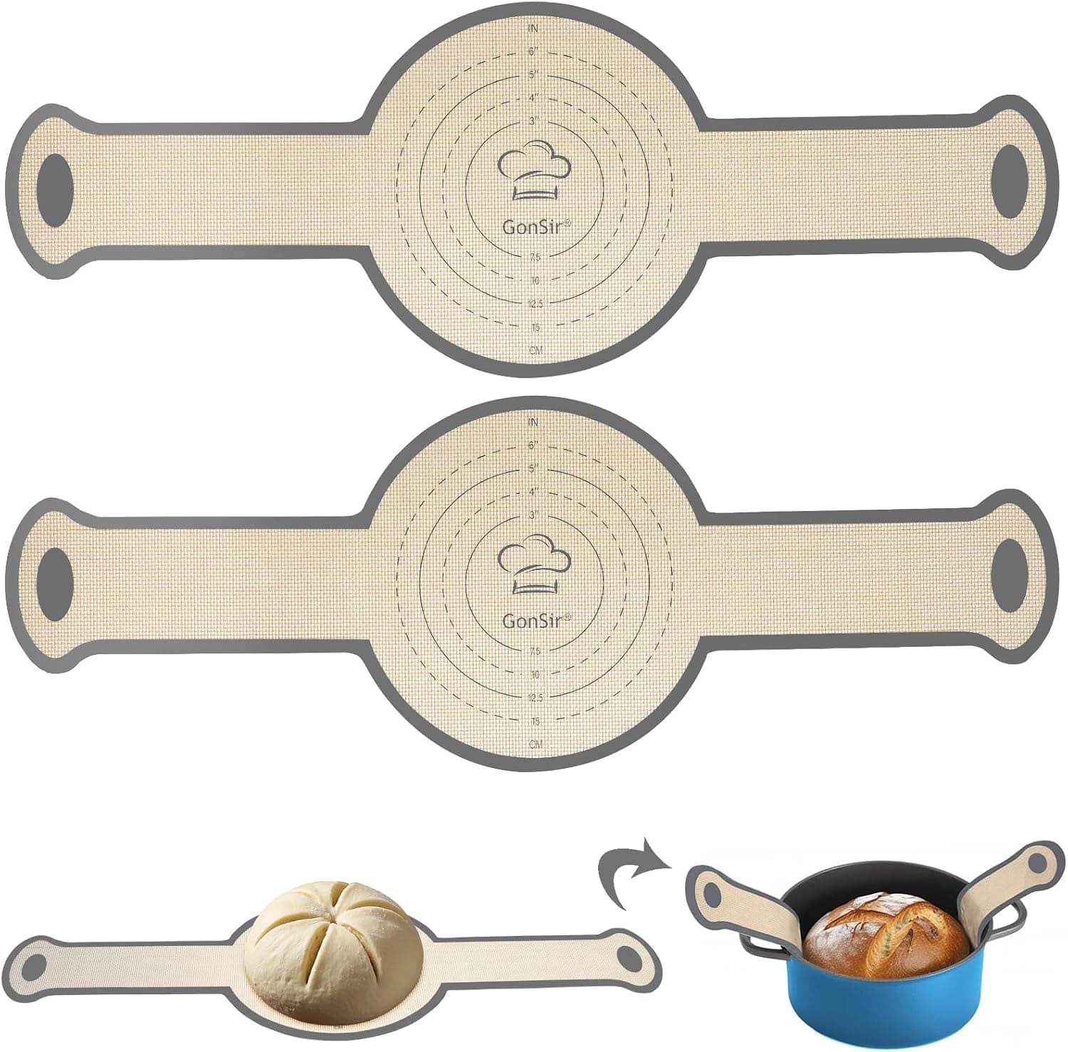 Silicone Bread Sling, 2 Pcs Silicone Baking Sling with Longer Handles, Non-Stick & Easy Clean Dutch Oven Baking Mat to Transfer SourDough Easily, Reusable Bread Mat Set