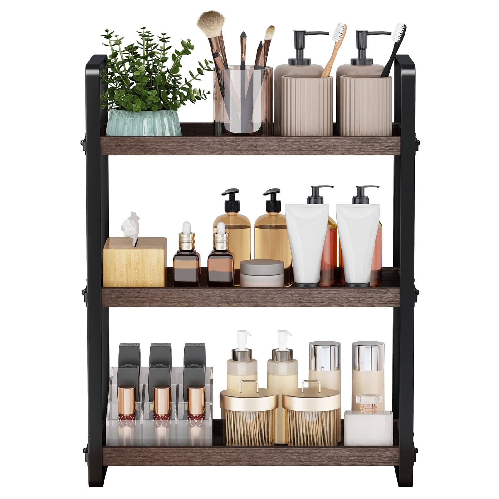Bathroom Counter Organizer,Bathroom Countertop Organizer,Counter Shelf,Countertop Storage,Organization and Storage,Makeup Shelf,Sink Caddy(Brown 3 Tier)