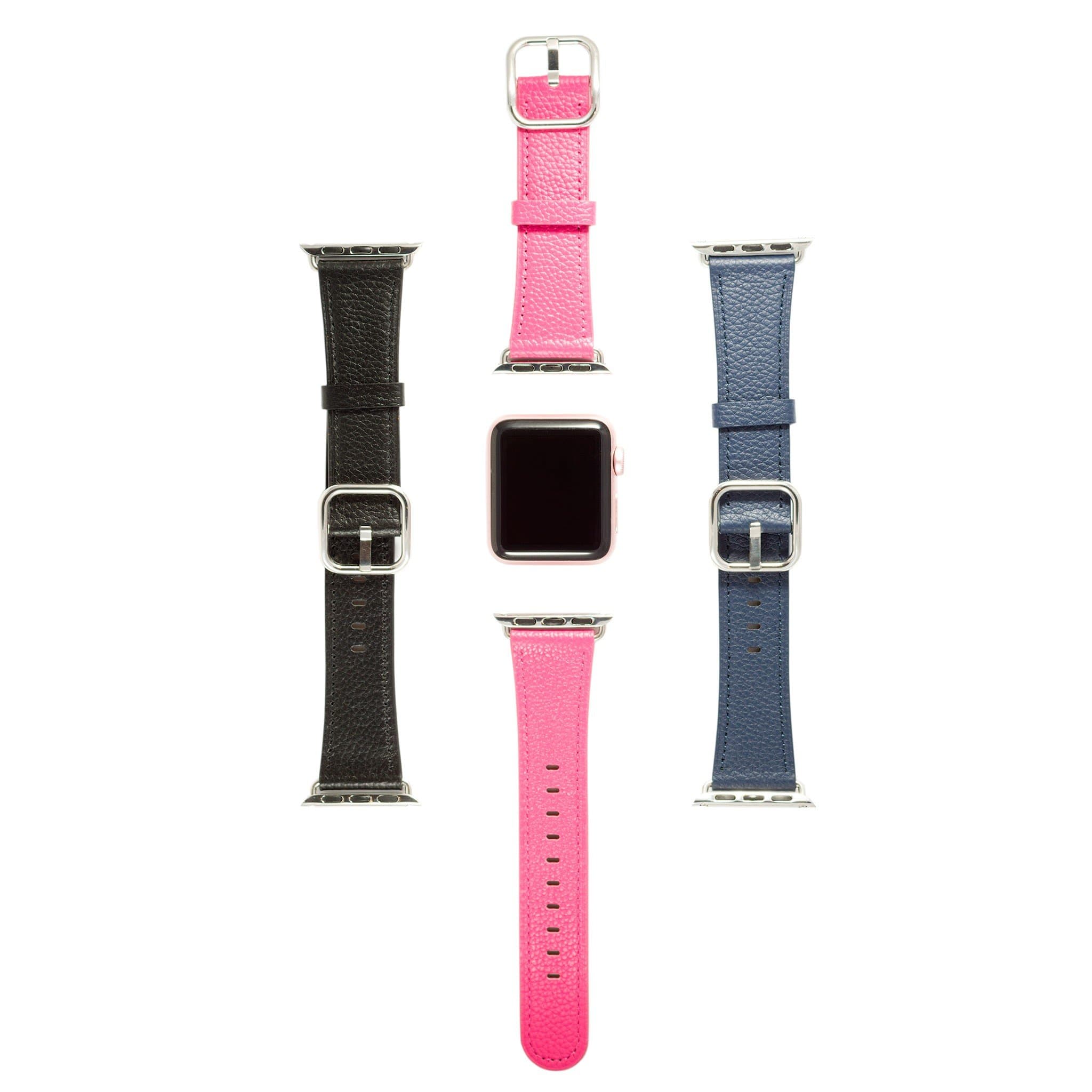 Sol Accessories Set of 3 Genuine Leather Wrist Bands Replacement Straps with Stainless Steel Buckle Clasp compatible with Apple iWatch Series 1/2/3/4/5 (3 Pack - 38mm, multi)