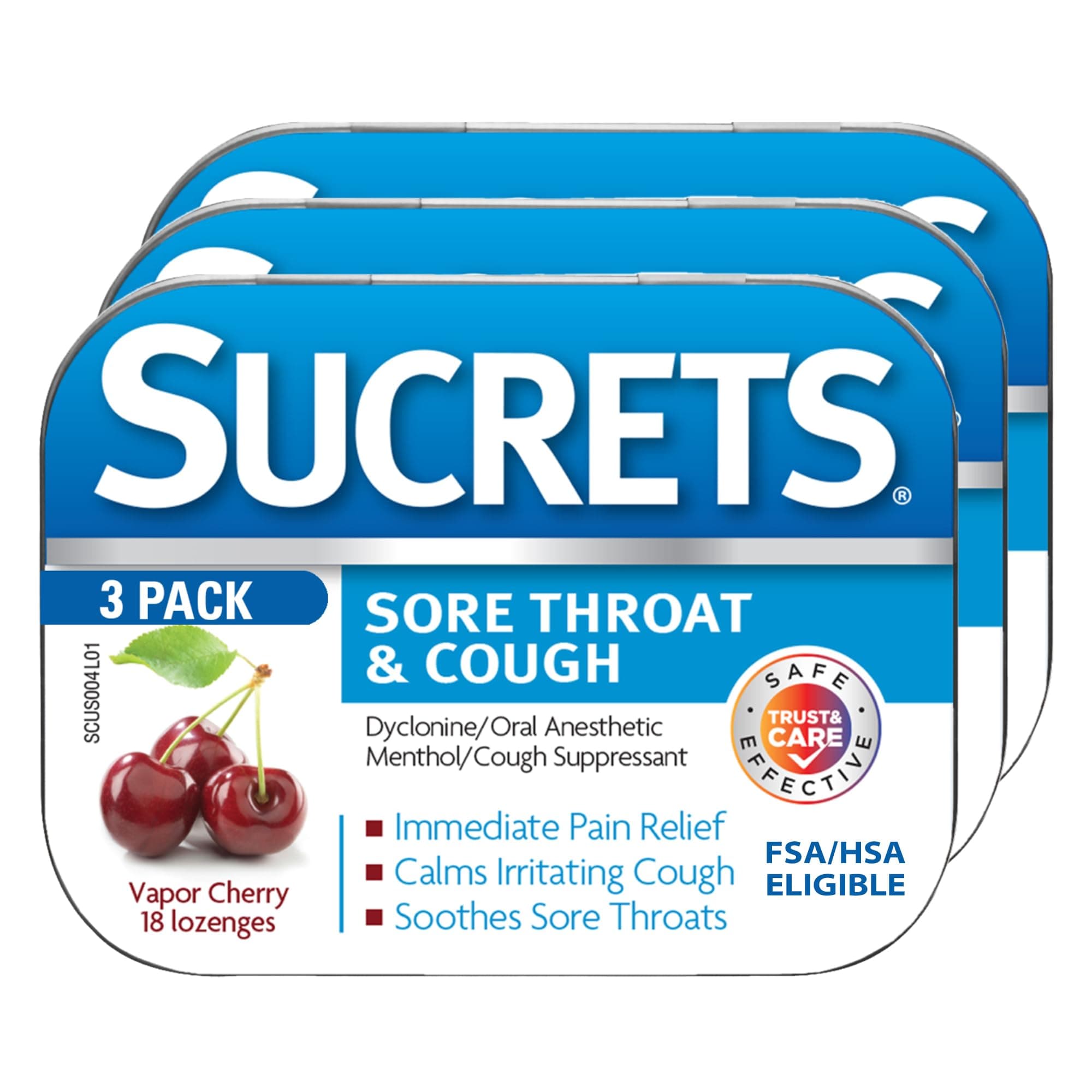 Lozenges, Sore Throat & Cough Vapor Cherry, 18 ct (Pack of 3)
