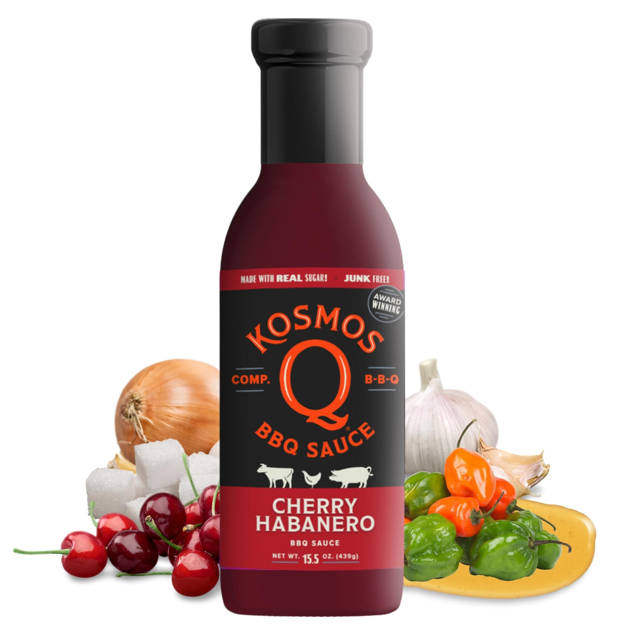 Cherry Habanero BBQ Sauce - 15.5 Oz Bottle for Award-Winning BBQ & Marinades - Thick Barbecue Sauce for Tender & Juicy Meat (Cherry Habanero)