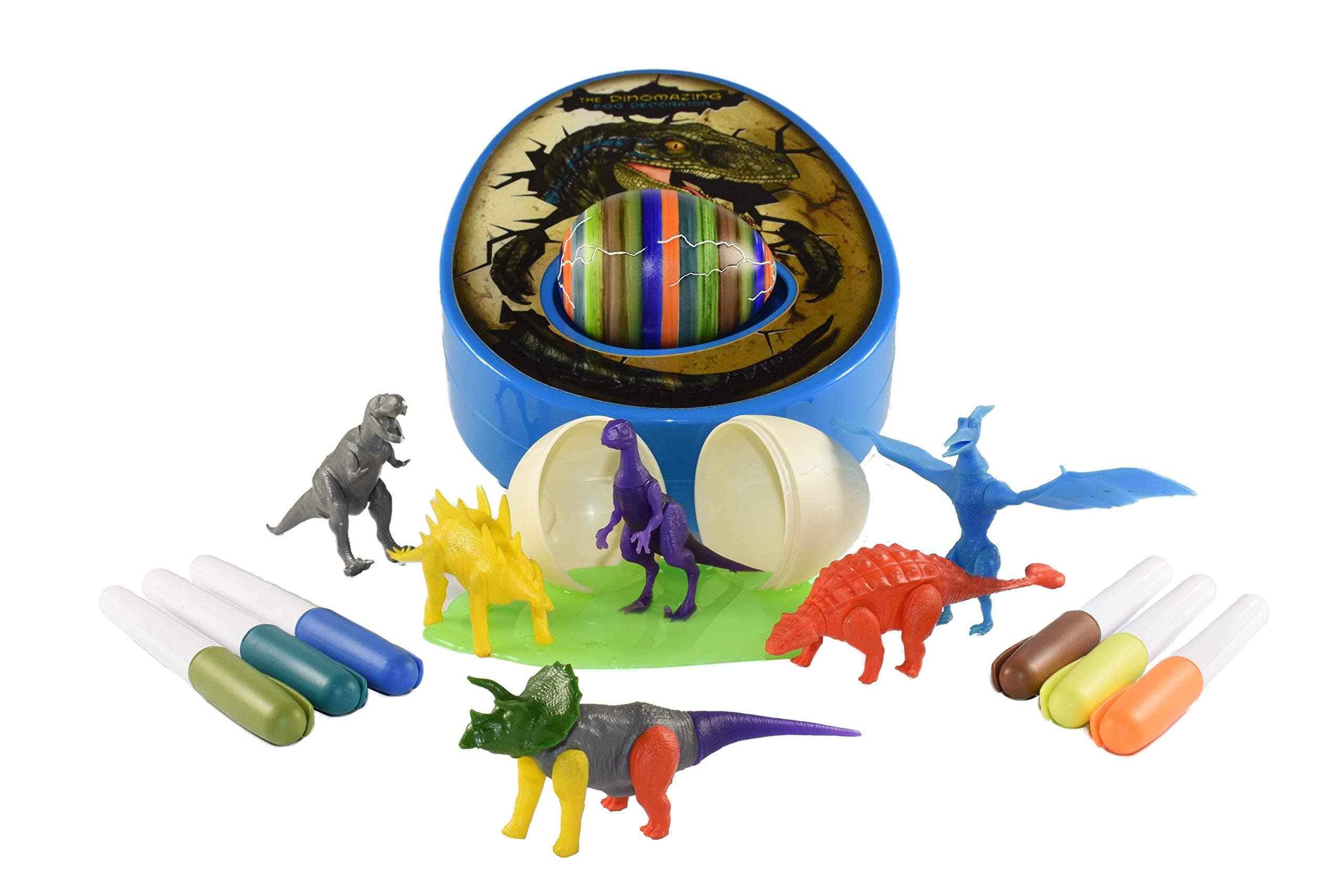 The DinoMazing Dinosaur Egg and Year-Round Egg Decorator Kit - Egg Decorating Spinner Arts and Crafts Activity - Includes Mystery Dino Eggs with Non-Toxic Slime and Markers