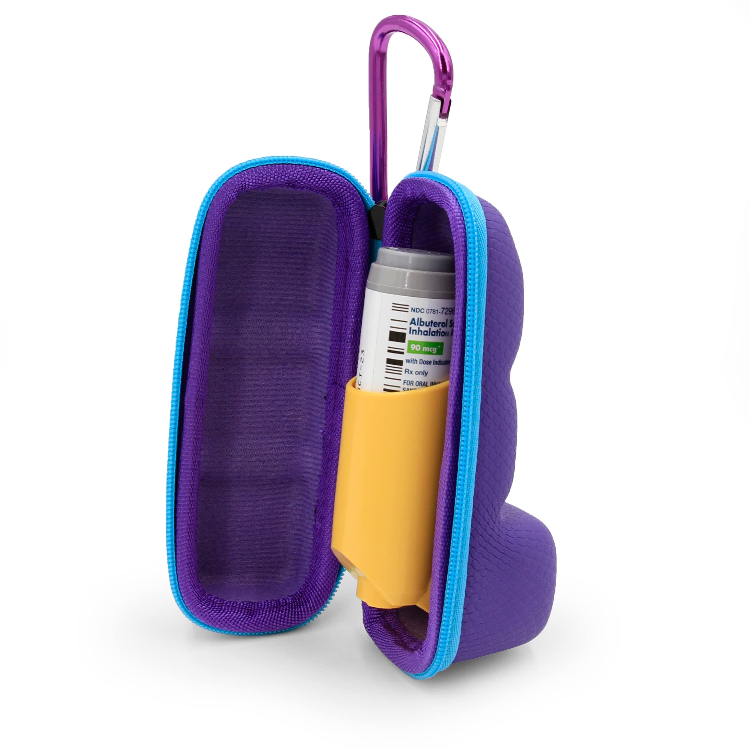 Asthma Inhaler Case with Lanyard and Clip On Keychain Carabiner, Inhaler Holder Extended to Fit Standard Rescue and New Albuterol Inhaler Devices up to 4 Inches - Includes Asthma Case Only