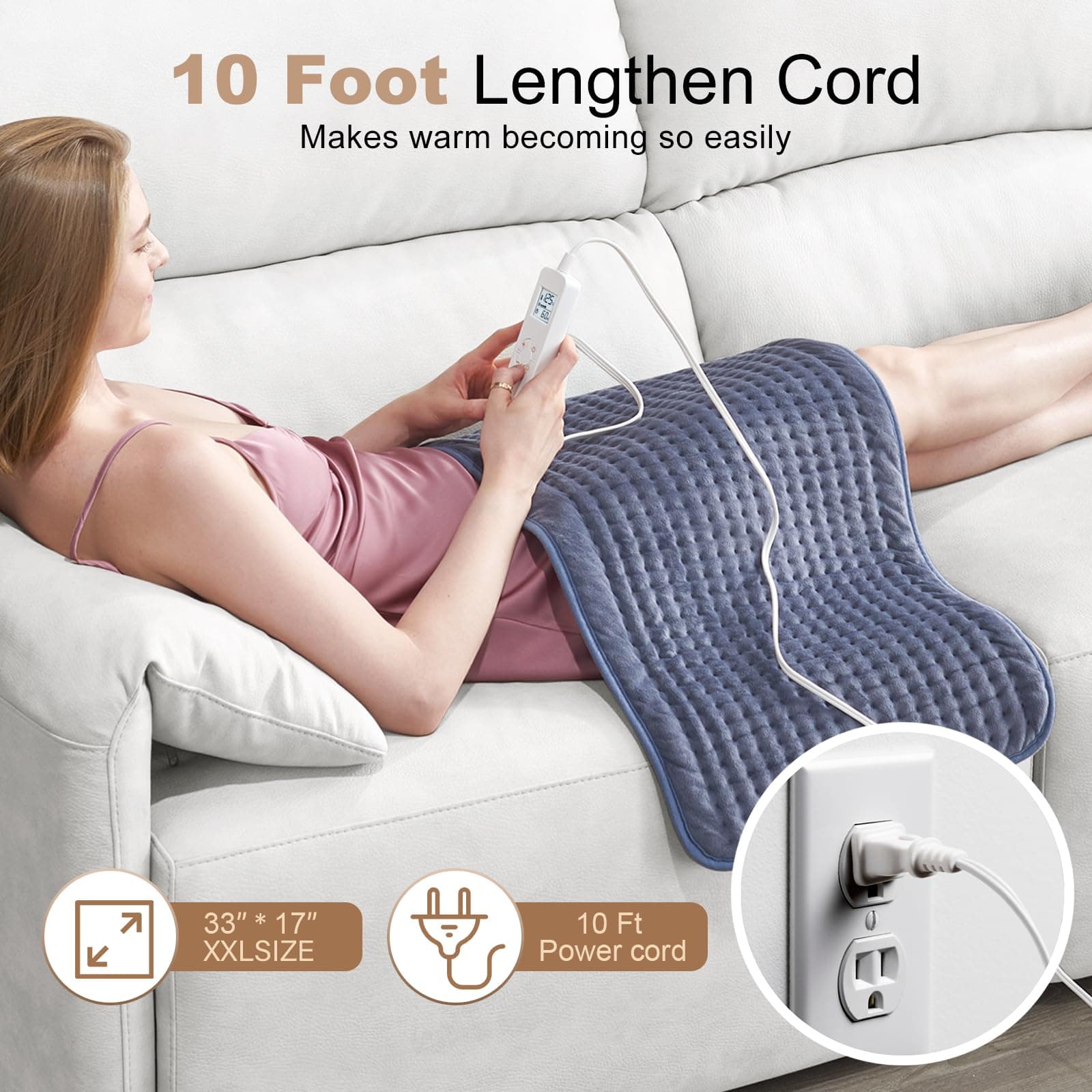 VAAGHANM Heating Pad: 33 x 17 inches Electric Heating Pad for Back -Extra Large Heat Pad for Shoulder/Neck/Knee/Arms - Upgraded 6 Timer & 6 Temperature Controller -Auto Shut Off