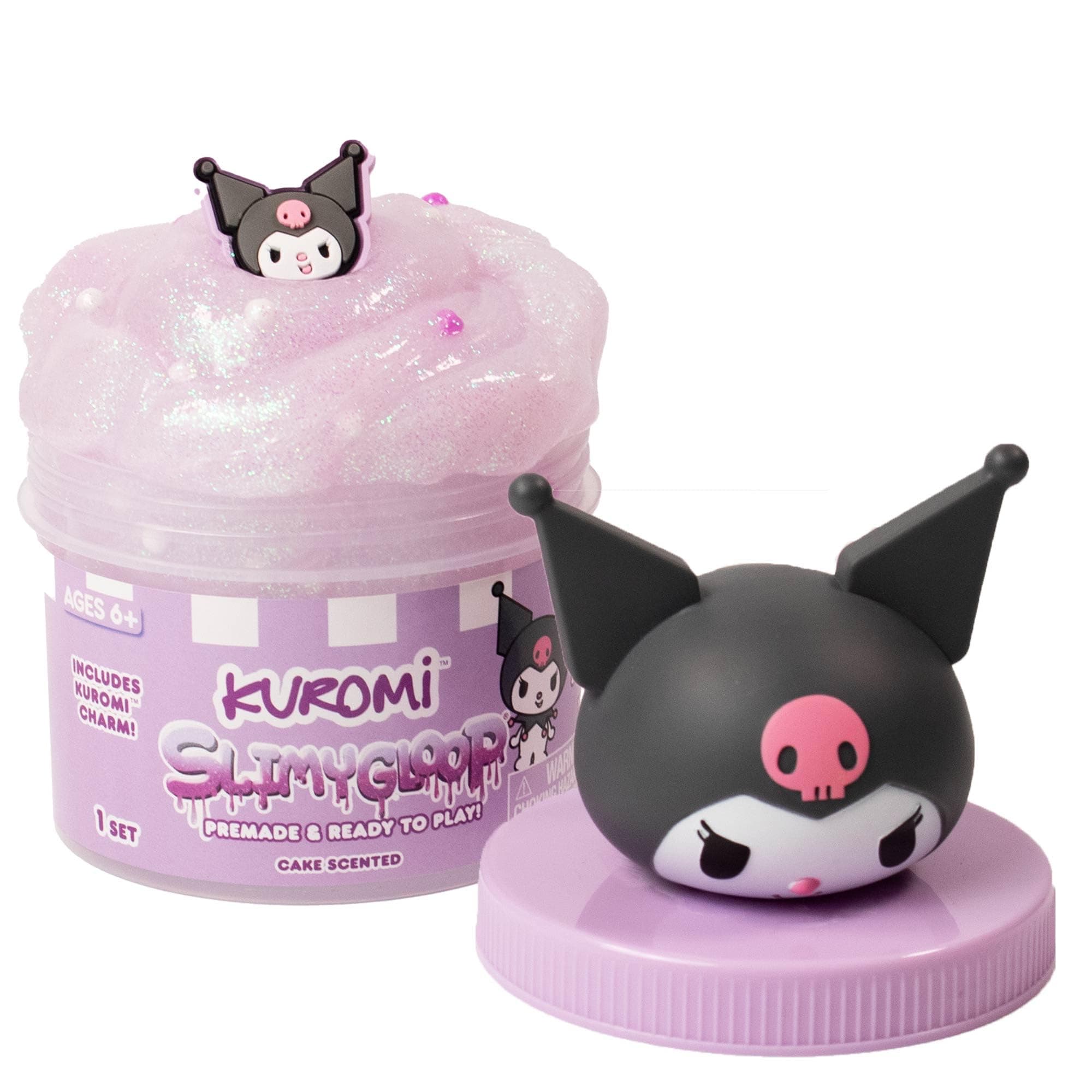 Kuromi SLIMYGLOOP Jar, 8 oz Purple & White Cake-Scented Slime, Includes Beads & Kuromi Charm