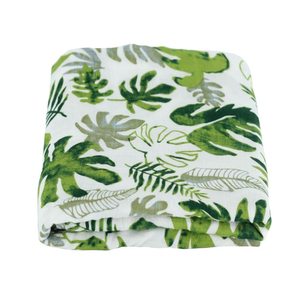 SUN TOkYo Baby Muslin Swaddle Blanket - Large 47" x 47" - 100% Organic Bamboo Cotton Receiving Blanket - Super Soft Burp Cloth, Stroller Cover - Newborn Gender Neutral Unisex Girl Boy - Leaves