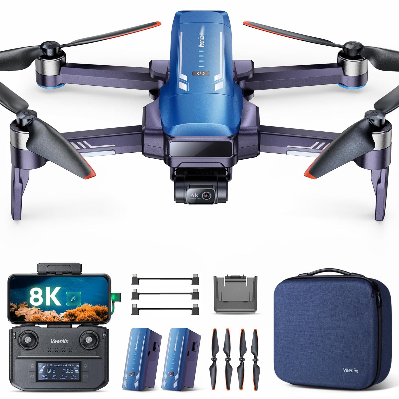 V11PRO Drone with 8K Camera for Adults, 3-Axis Gimbal Drones with 4K/30fps Video, 1/2 CMOS Sensor, 80min Flight Time with 2 Batteries, 6KM Video Transmission Quadcopter, Professional Drone