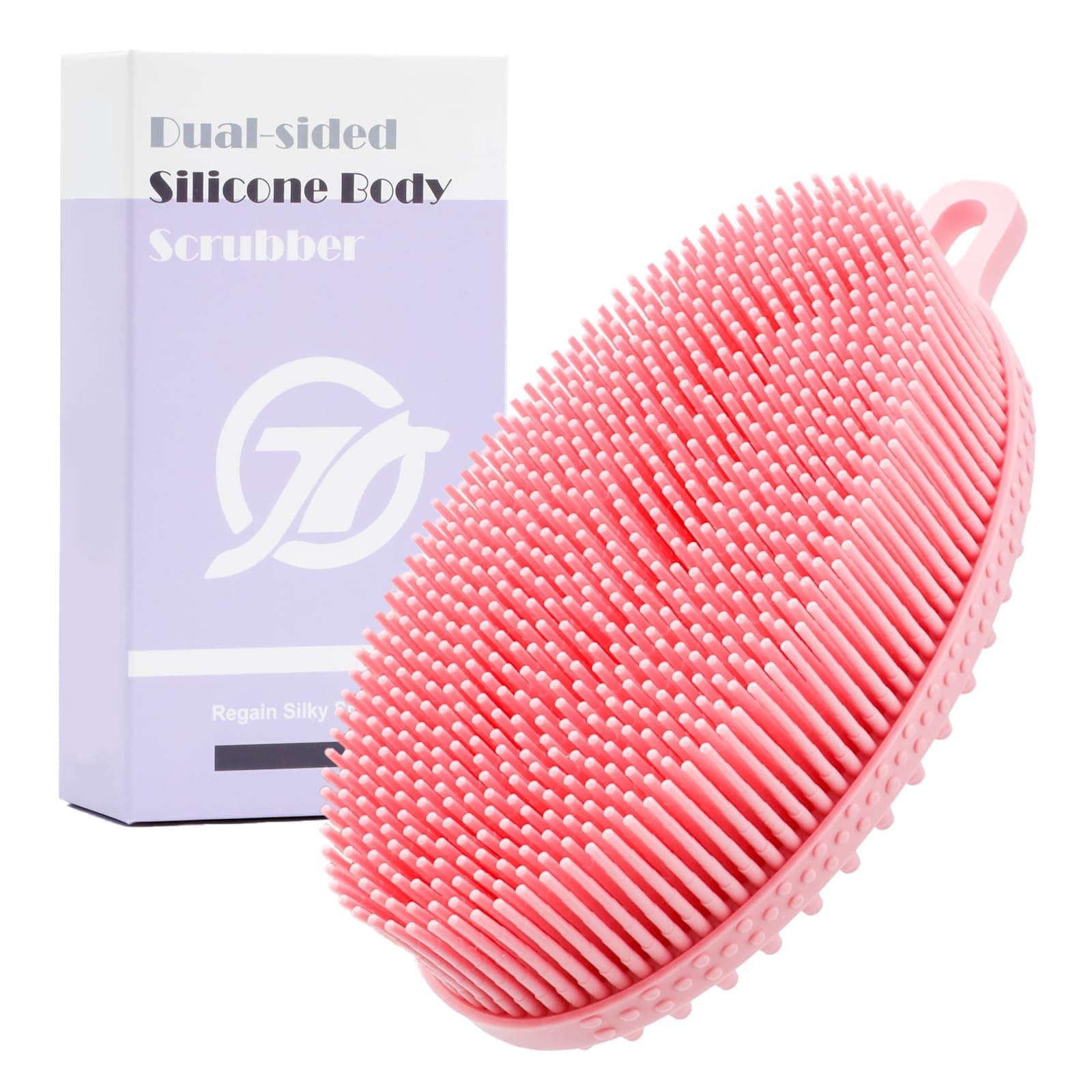FREATECH Silicone Body Scrubber Gentle Exfoliating Bath Shower Body Cleansing Brush, More Hygienic Than Loofah, Easy to Clean and Durable, for Men Women Kids, Sensitive Skin, Pink