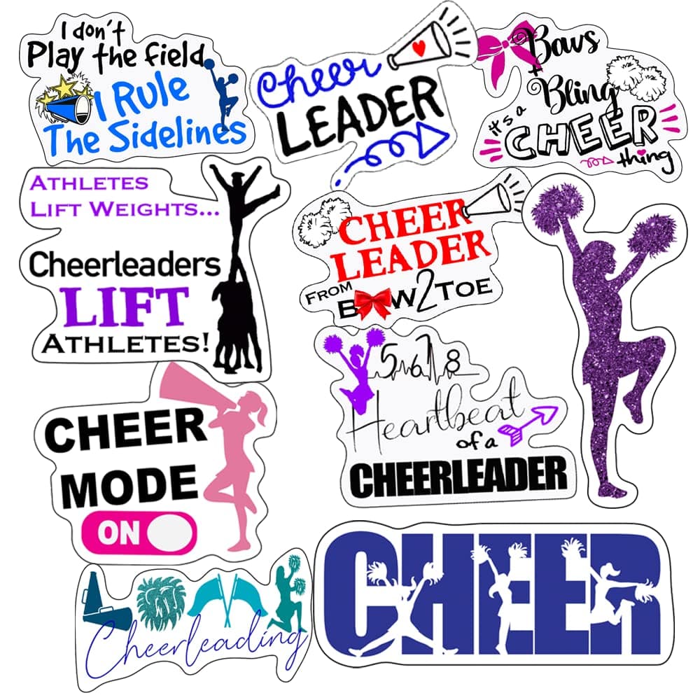 Cheer Stickers - Perfect Cheer Gifts for Cheerleaders - Waterproof, Durable 100% Vinyl - Anywhere You Need Stickers for Water Bottles, Laptop, Car Decal, Party Giveaways