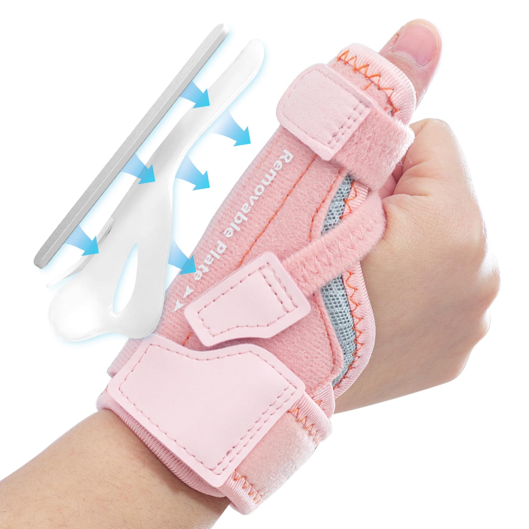 CURECARE 2 in 1 Thumb Support, Removable Thumb Splint Right Left Hand, Thumb Brace with 3 Level Stability, Reversible Thumb Support for Arthritis, De Quervain’s, Thumb Spica Splint (S/M, Pink)
