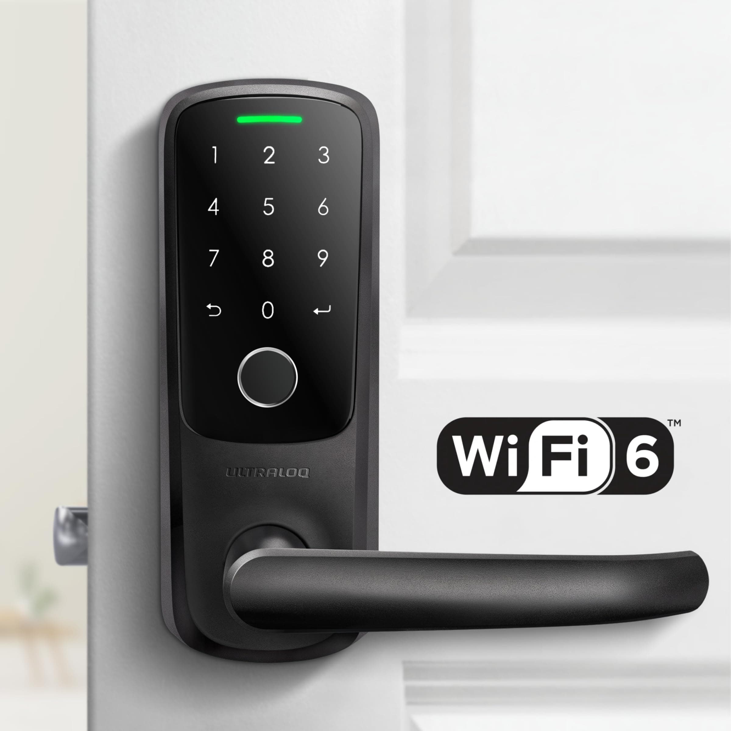 Latch 5 World's First Built in WiFi Smart Lock (Black) with Fingerprint ID, 5-in-1 Keyless Entry Electronic Door Handle with Bluetooth, Biometric Fingerprint and Touch Digital Keypad