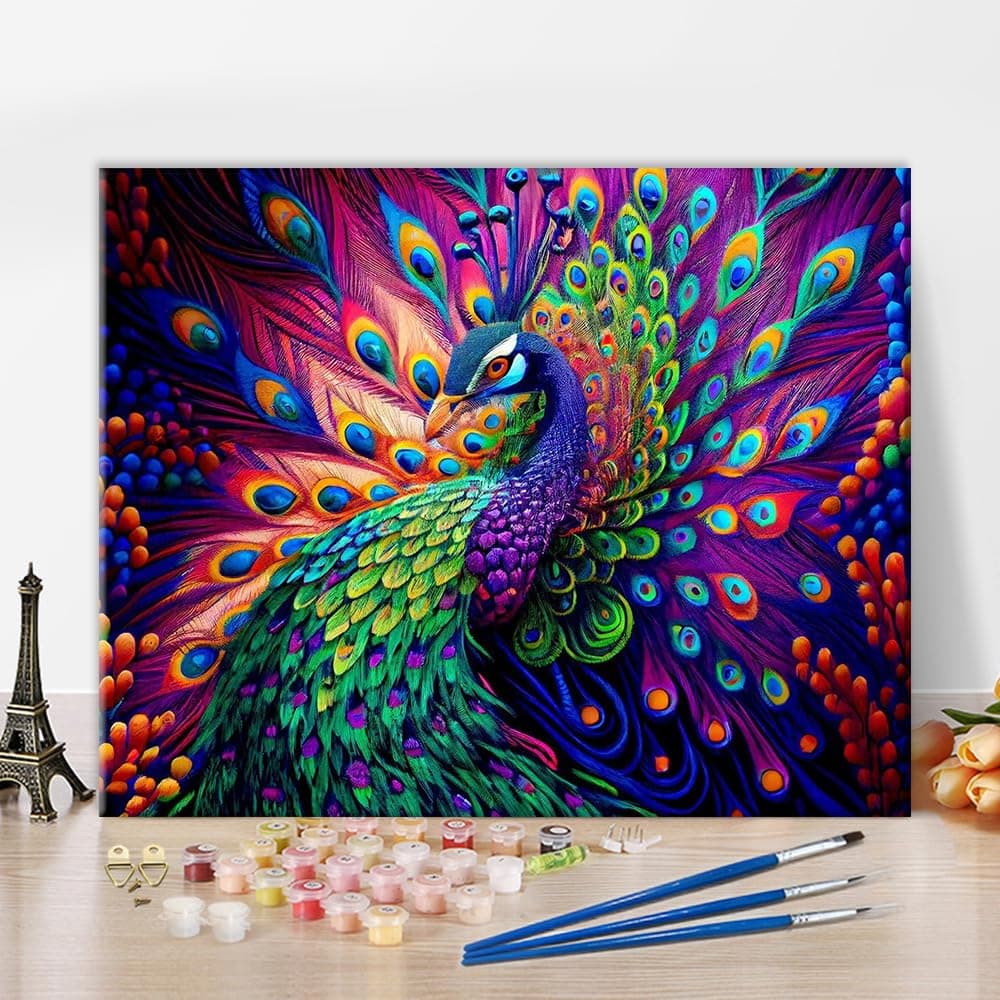 Peacock Paint by Numbers, Colorful Painting by Numbers for Adults Kids Paint by Numbers Kits Easy Painting by Numbers for Children DIY Paint Number Kits for Home Wall Decor - 16x20 Inch