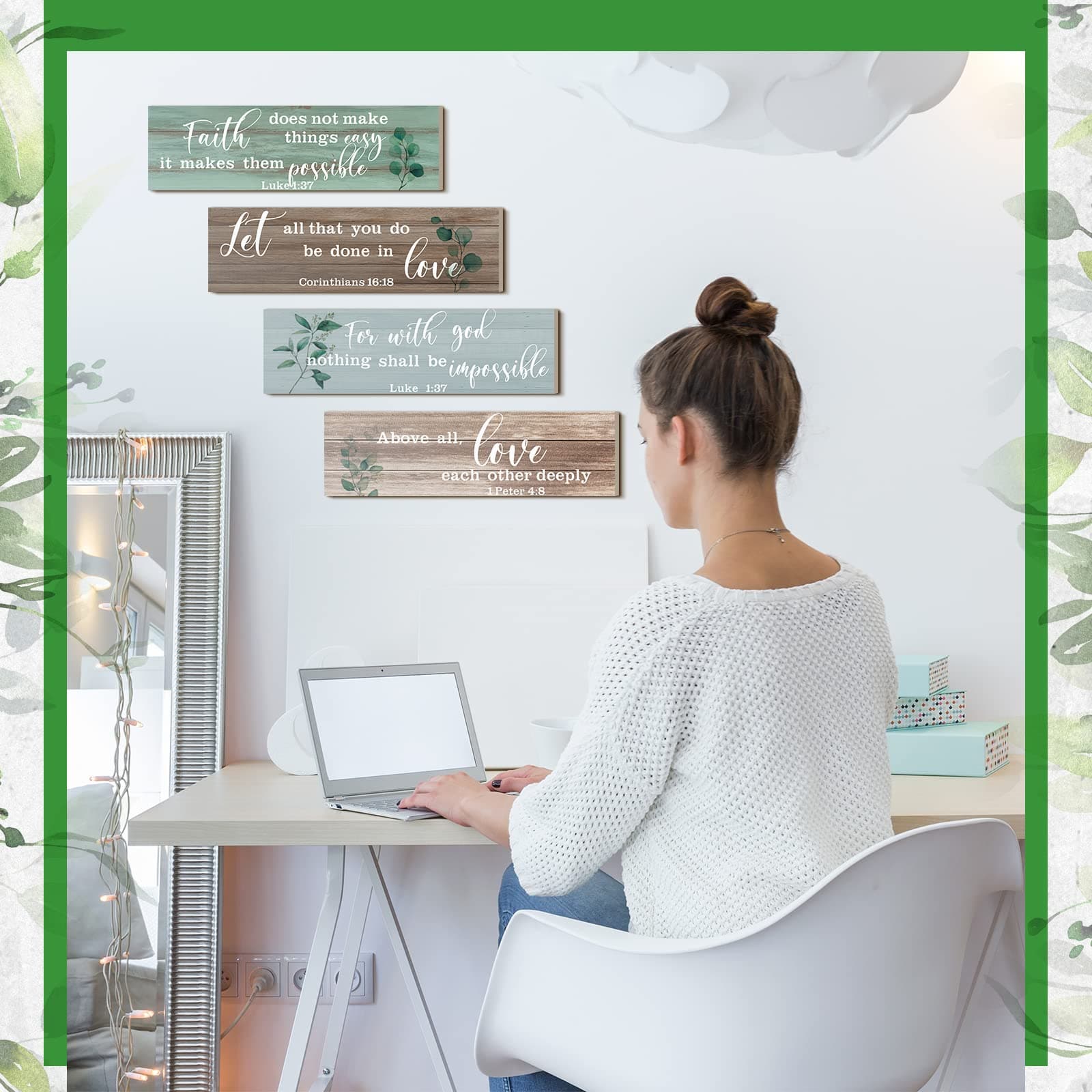 Yulejo 4-Piece Bible Verses Wall Art - Psalms Scripture Wooden Signs Rustic Wall Decor (Retro Style)