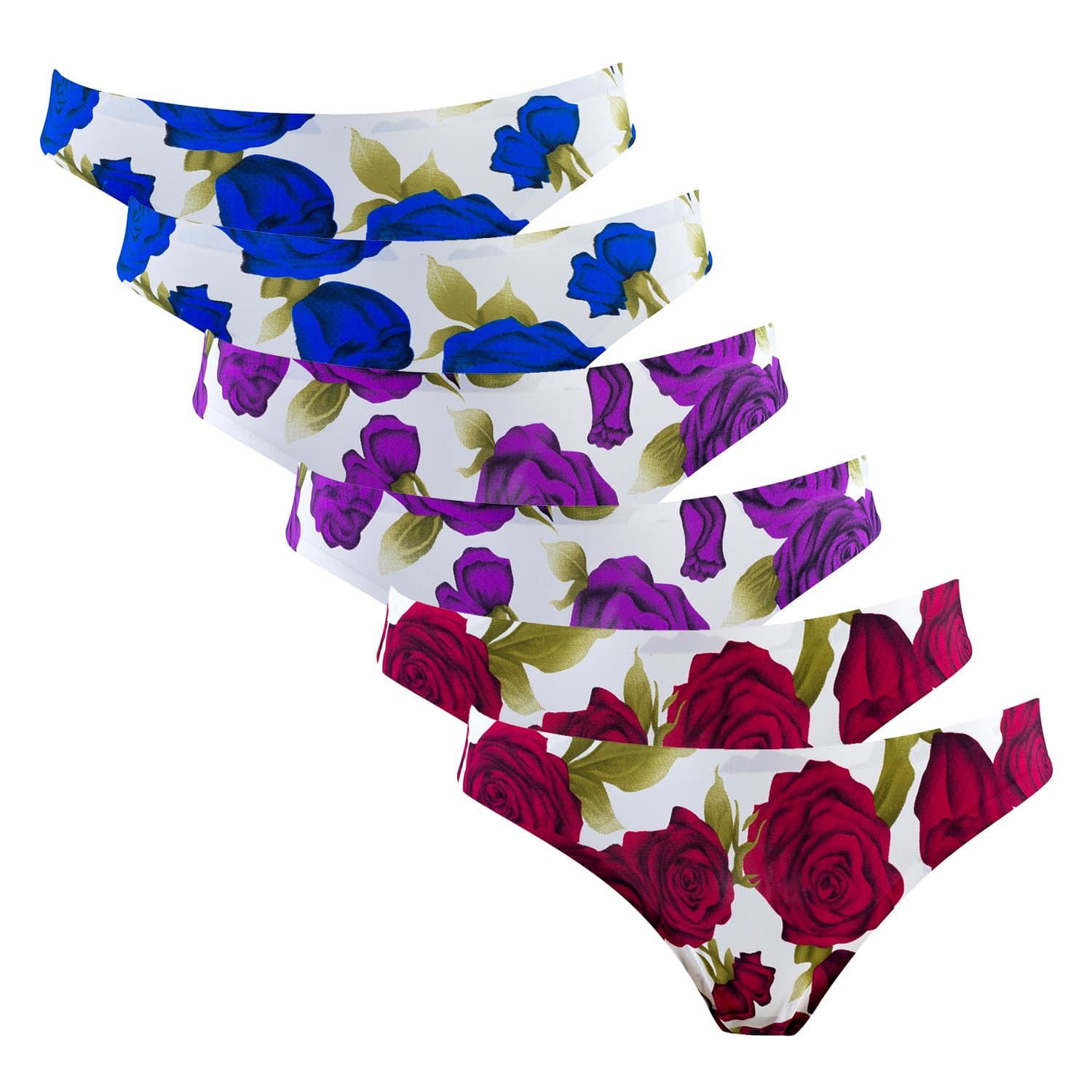 Dalala 6 Pack Women's Thong Panties Lady G-String Underwear, Nylon Spandex Rose Floral or Leopard Print (Free Size, Rose Floral)