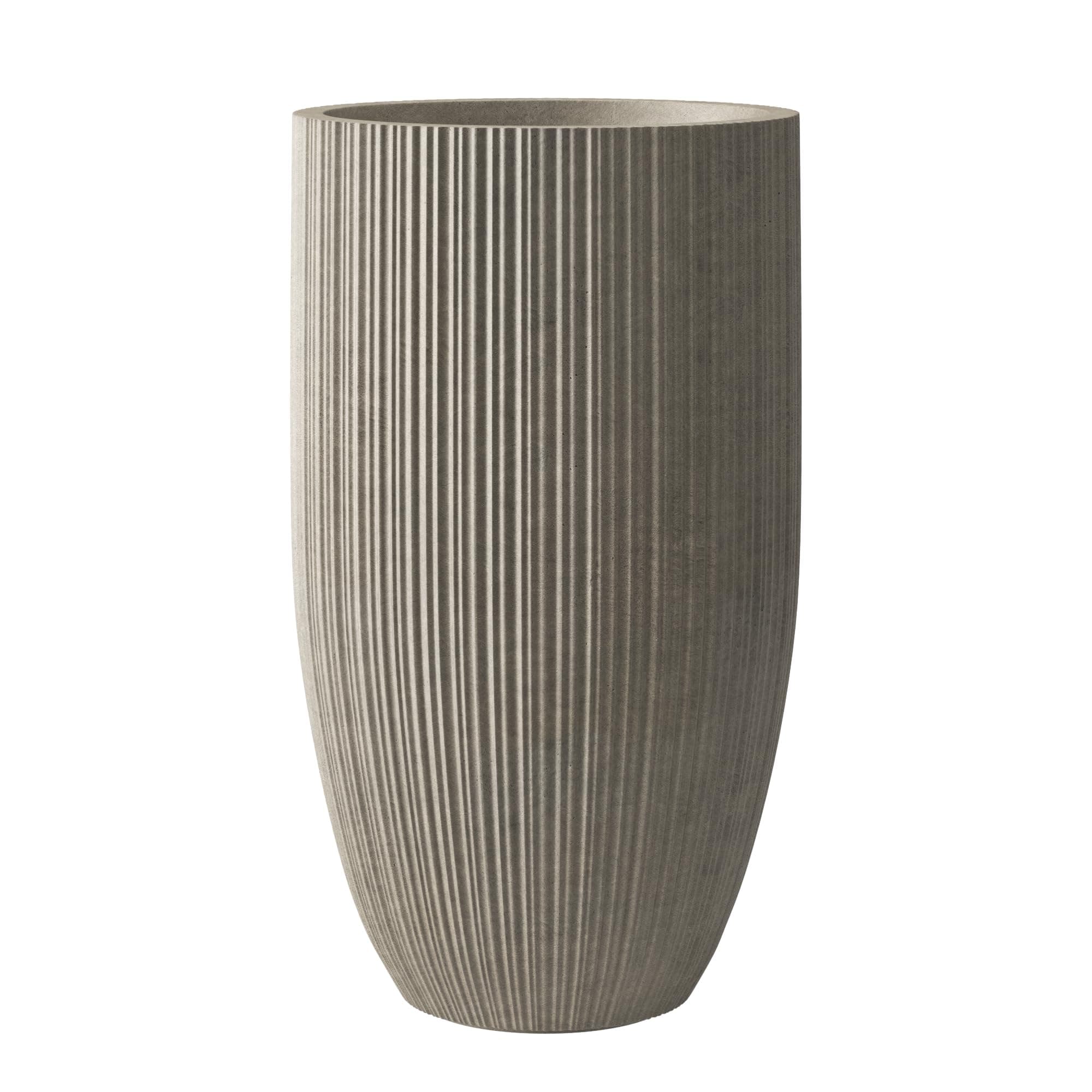 24 Inch Tall Concrete Planter, Large Garden Pot with Drainage Hole for Outdoor and Indoor Use on Patio or Porch, Sculpted Earthy Yellow