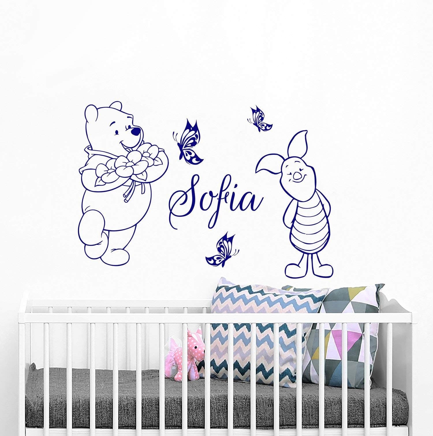 Winnie The Pooh Wall Decal Name Wall Decals Personalized Name Vinyl Decal Butterfly Art Sticker Name Nursery Decal Bedroom Decor and Stick Wall Decals