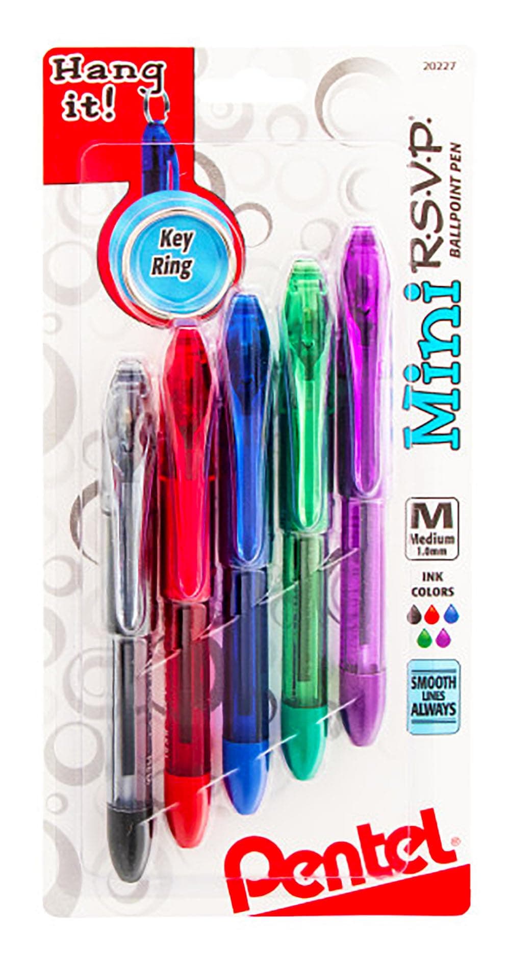 Mini R.S.V.P. Ballpoint Pen, Medium line, Assorted Ink Colors, 5 Pack (BK91MNBP5M)