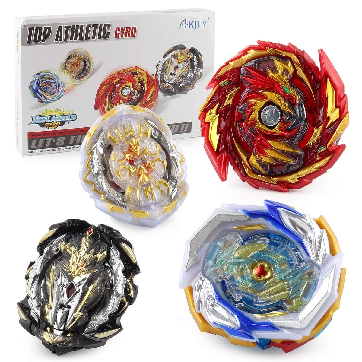 Fiveboy Bay Burst Metal Master Fusion Grip Gyro, 4X High Performance Tops Attack Set with Launcher… (Blue, Large)