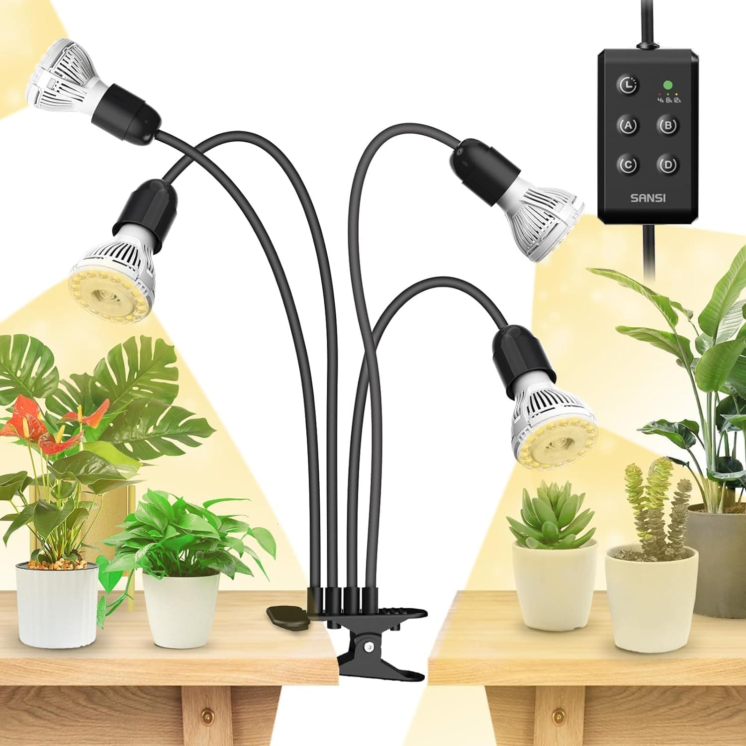 "SANSI- LED Grow Lights for Indoor Plants, Lifeless Bulb Replacement, 600W Full Spectrum with Gooseneck Clip, Culti Light