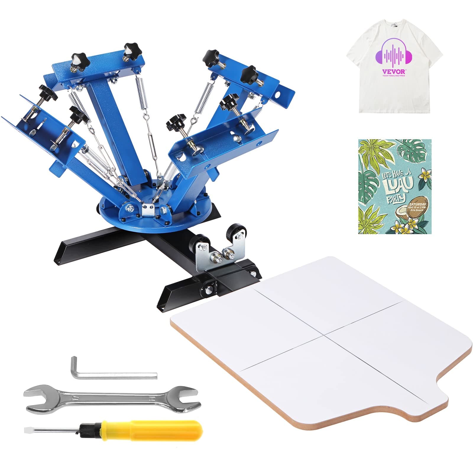 VEVOR Screen Printing Machine, 4 Color 1 Station 360° Rotable Silk Screen Printing Press, 21.2x17.7in / 54x45cm Screen Printer Press, Double-Layer Positioning Pallet for T-Shirt DIY Printing