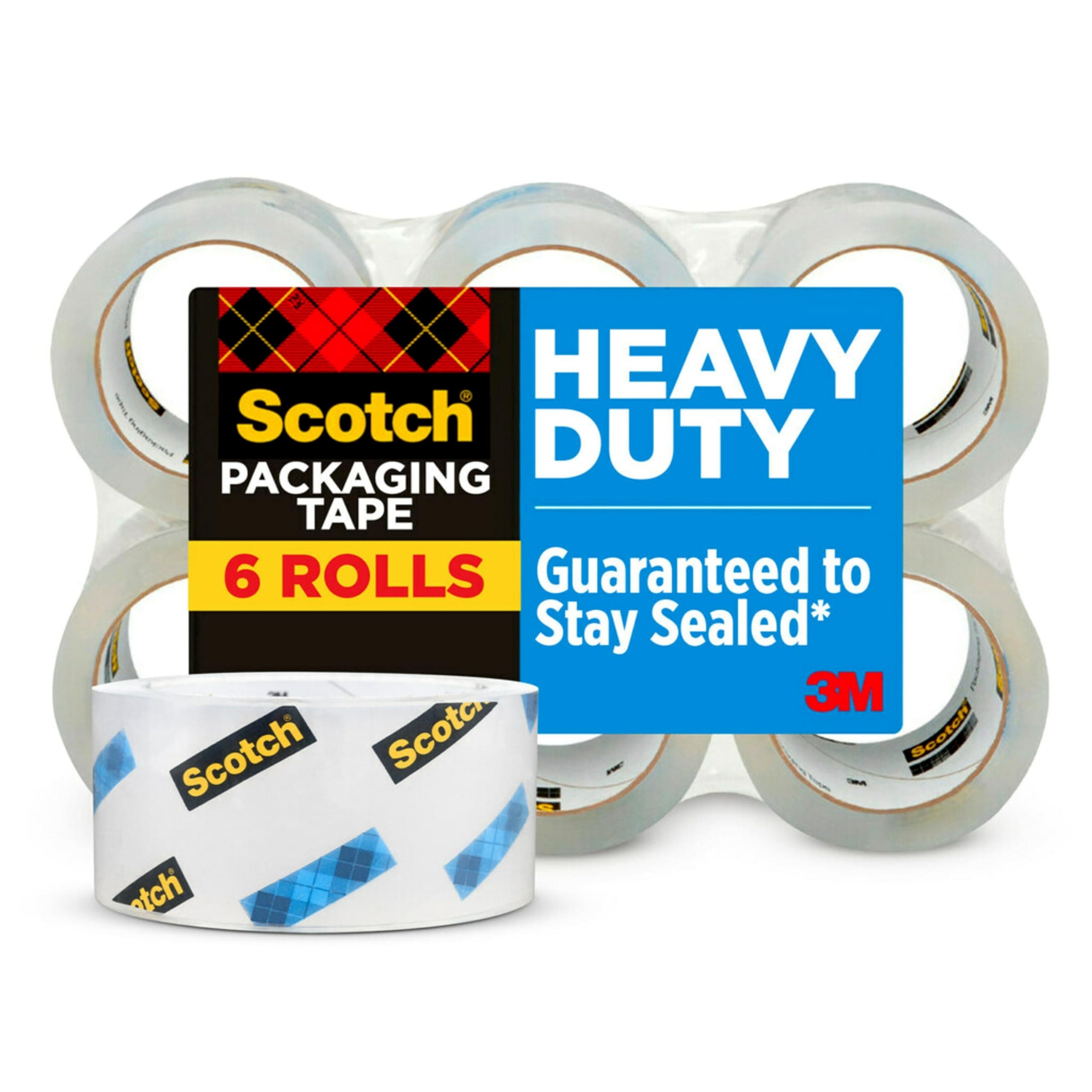 Heavy Duty Packaging Tape, 1.88" x 54.6 yd, Designed for Packing, Shipping and Mailing, Strong Seal on All Box Types, 3" Core, Clear, 6 Rolls (3850-6)