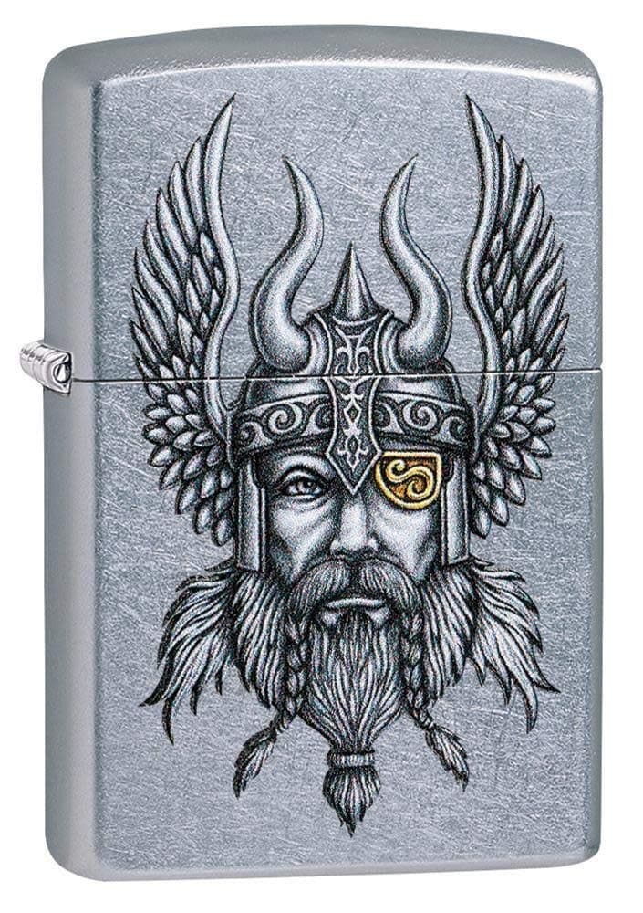 Nordic Viking Warrior Design Windproof Lighter, Street Chrome Finish