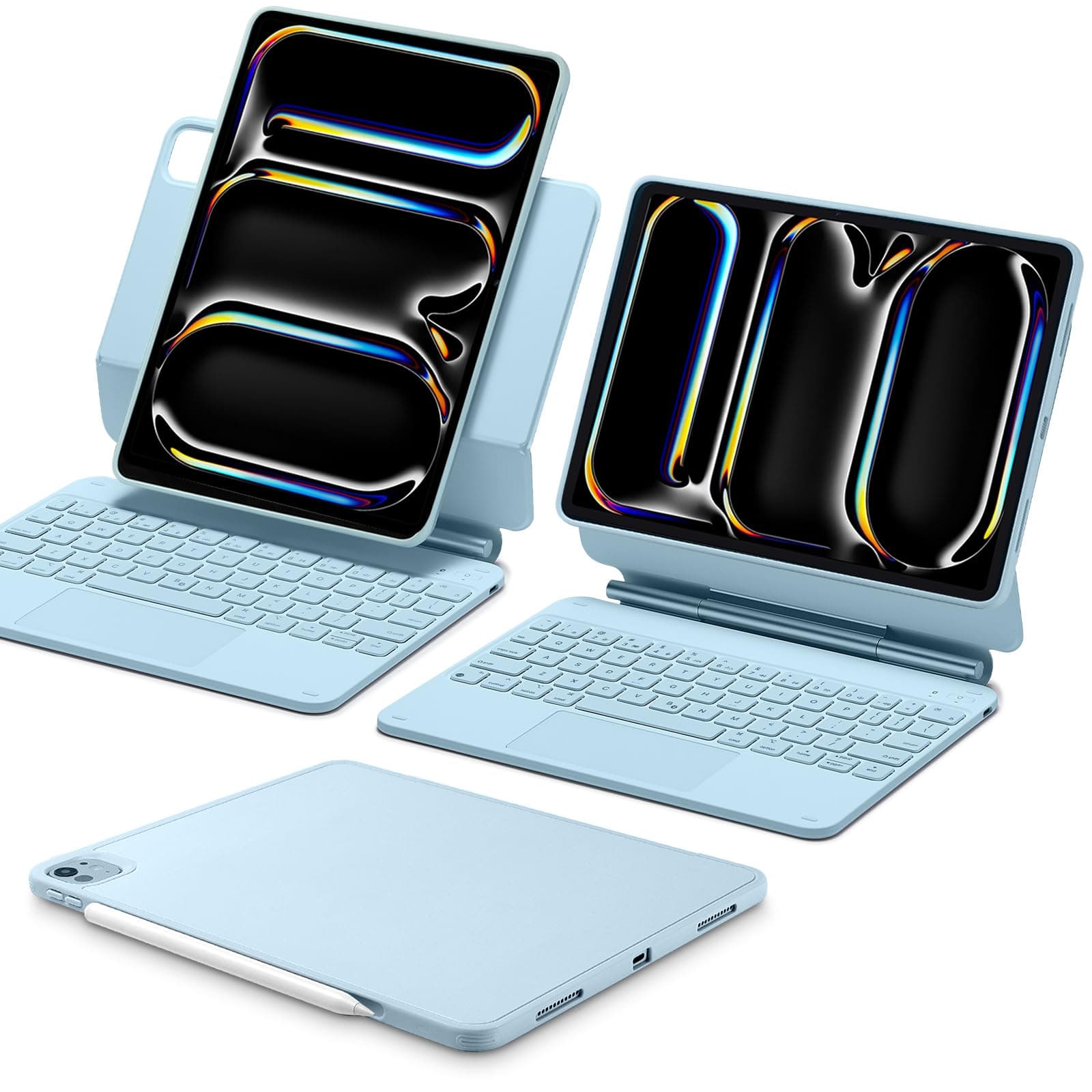 ESR iPad Pro 11インチ ケース キーボード付き (M4, 2024) iPad Pro 11 (第5世代) キーボード 簡単セット磁気スタンド付き 縦/横モード 取り外し可能な保護ケース リバウンド 360シリーズ ブルー