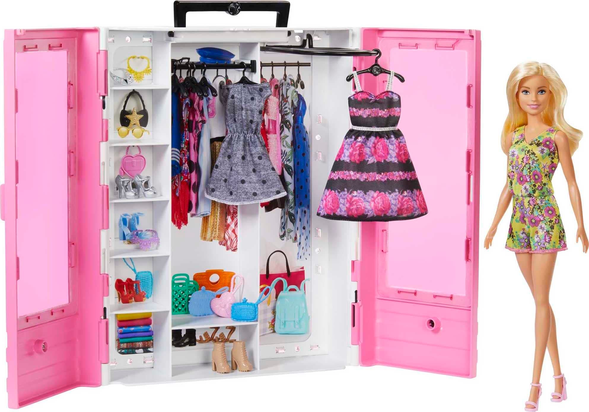 Fashionistas Doll & Ultimate Closet Playset with Clothes & 12 Accessories, Blonde Fashion Doll & Pink Closet Toy with Storage, Fold-Out Rack & Carrying Handle