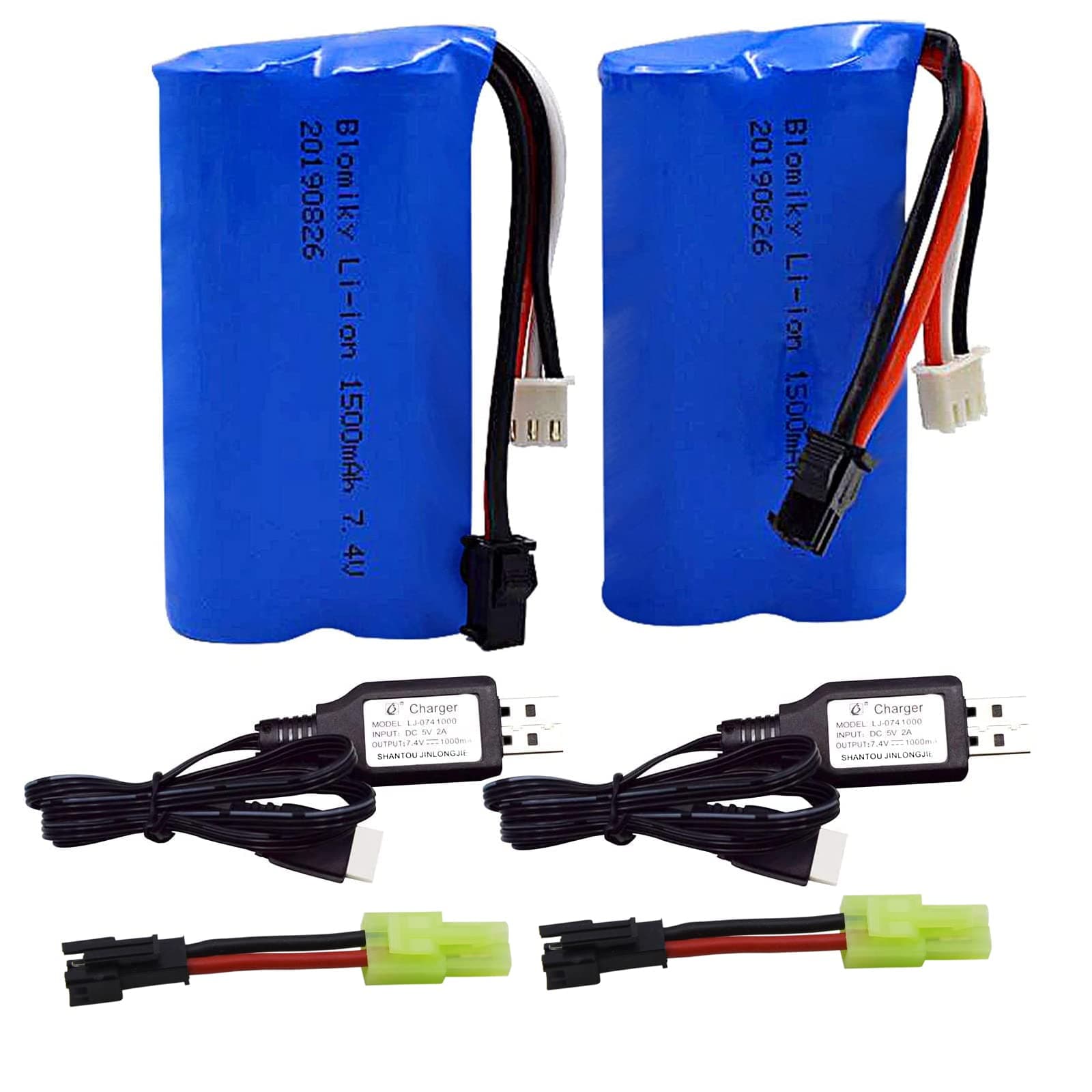 2 Pack H101 7.4V 2S 15C 1500mAh Battery with SM-2P Plug Suitable for H105 H103 H101 Remote Control RC Boat / H101 Battery