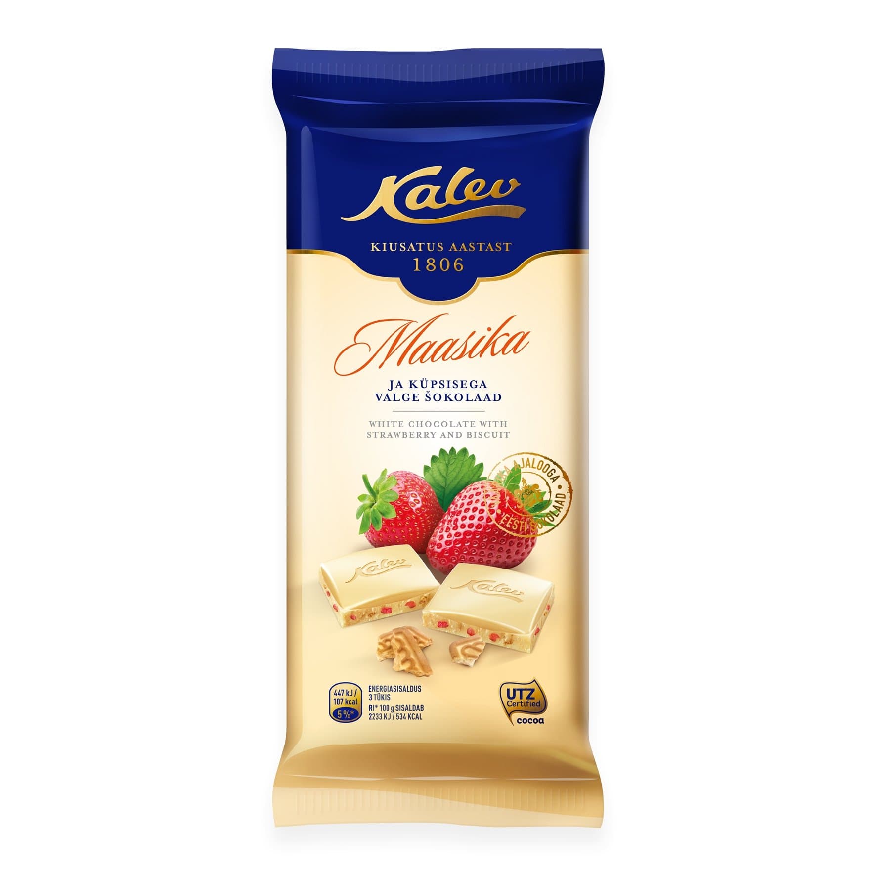 White Chocolate with Biscuit Pieces and Strawberries 100g x 3bars