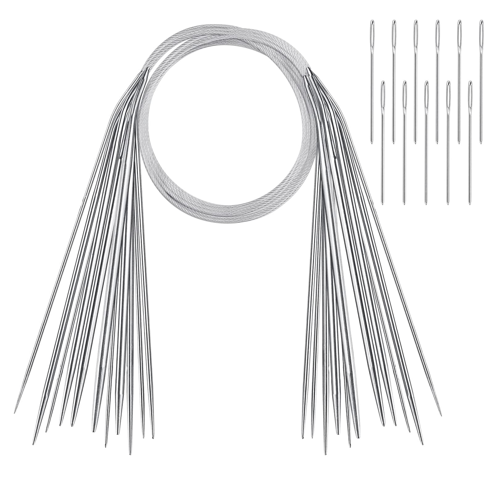 Circular Knitting Needles Set, Stainless Steel Round Knitting Needles 32 Inch, 11 Pack Sizes 1.5-5mm Beginners Metal Knitting Needles with Magic Loop for Sweaters, Socks, Blanket and Scarves