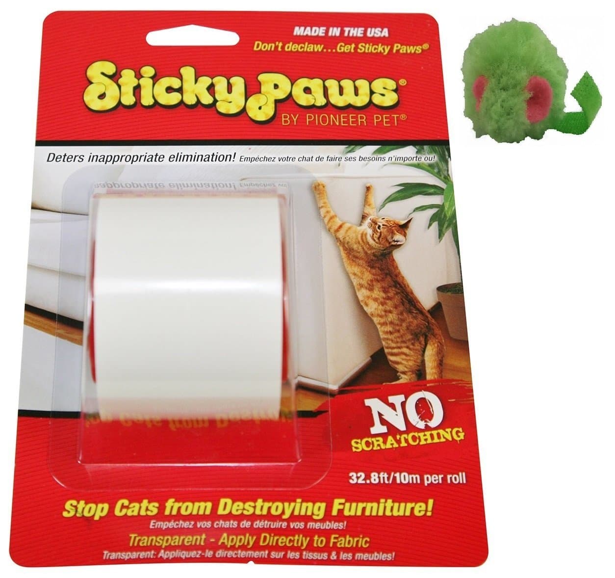 Sticky Paws Scratch Control Cat Training Aid ~ Scratch Deterrent ~ Includes Micro Mouse Catnip Toy!