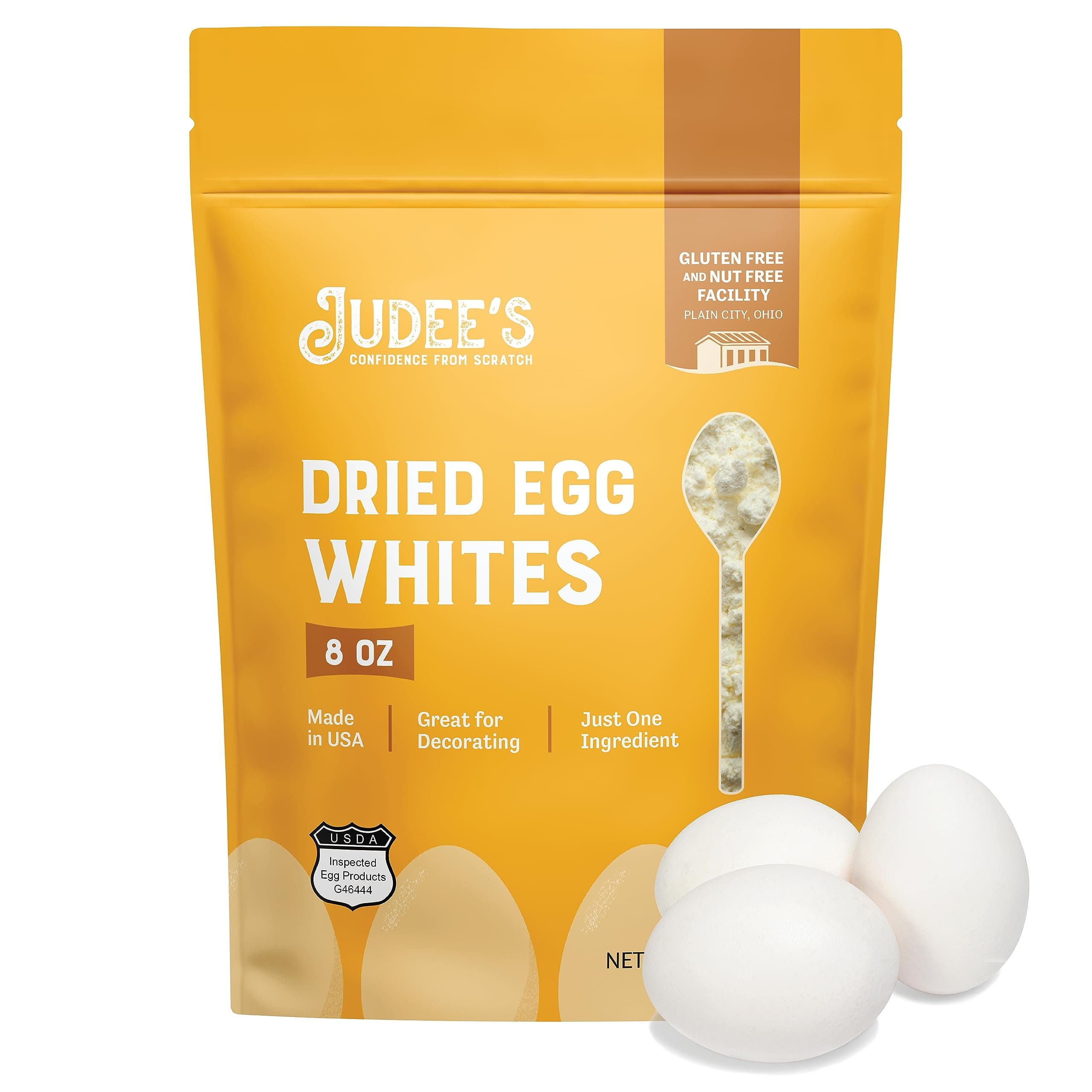 Dried Egg White Protein Powder - Pasteurized, Gluten-Free & Non-GMO Dried Egg Whites - Whips Fluffy Meringues - 8 Oz