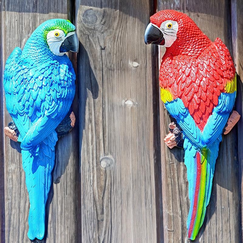 Euiroet 2Pcs Tropical Parrot Decor,Resin Bird Figurines,Real Bird Hanging Statues,Home Ornament Decor for Tiki Bar,Perfect for Yard Ornaments,Tree Decorations Outdoor,Patio,Lawn,Tree Trunk, Porch