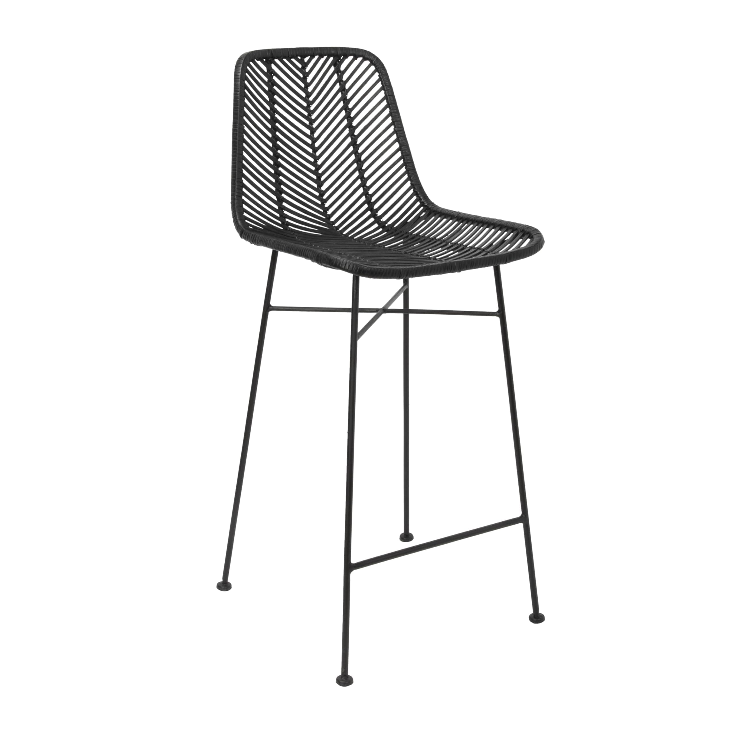 Bloomingville Black Rattan Bar Stool with Metal Frame