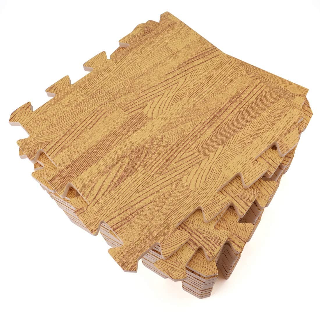 Tebery 16 Pieces Printed Wood Grain Floor Tiles 3/8-Inch Thick EVA Foam Puzzle Floor Mat (Light Wood)