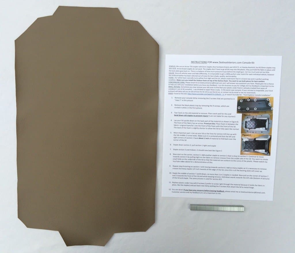 Ford Explorer armrest Console Replacement Cover with Staples - Medium Prairie Tan (1997-05)