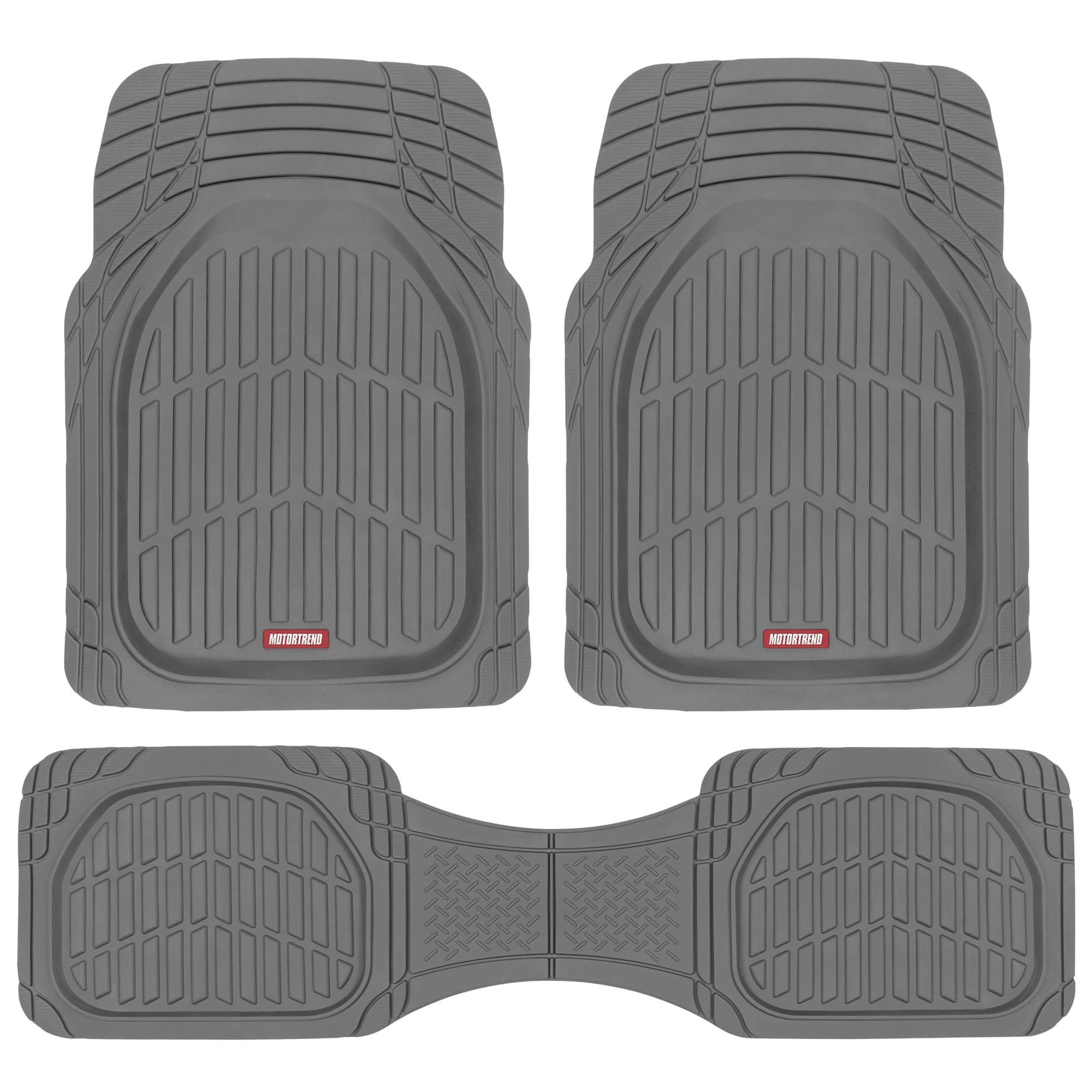 Motor Trend FlexTough Floor Mats for Cars, Gray Deep Dish All-Weather Mats, Waterproof Trim-To Fit Automotive Floor Mats for Trucks SUV, Universal Liner Car Accessories