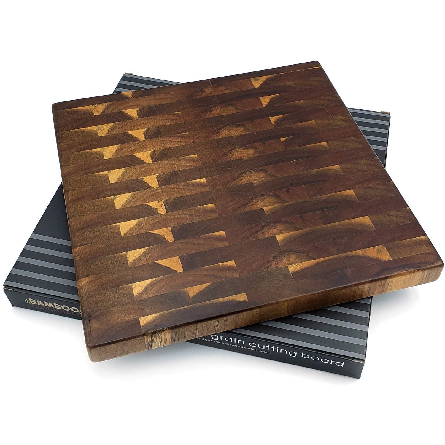 Premium Acacia Wood End Grain Large Cutting Board, 14" X 14" X 1.5" Solid Chopping Block, 2 Sided Application, for Chopping, Carving & Serving, Gift Box Included