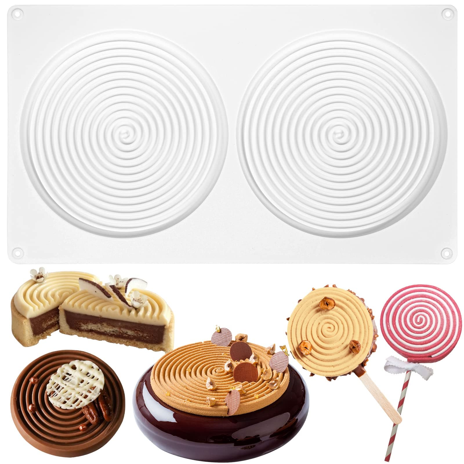 Circle Baking Pan Tourbillon Round Silicone Mold 2-Cavity Disc Diameter 5.5inch