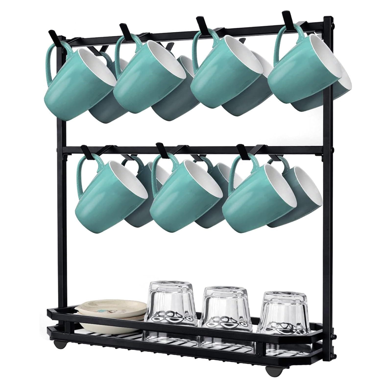 FANGSUN Large Coffee Mug Holder Stand Countertop, Tree Rack for 14 Mugs, 2 Tier Counter Display Storage, Metal Wire Tea Cup Holder for Coffee Station Kitchen Organizer, Not Included Mugs