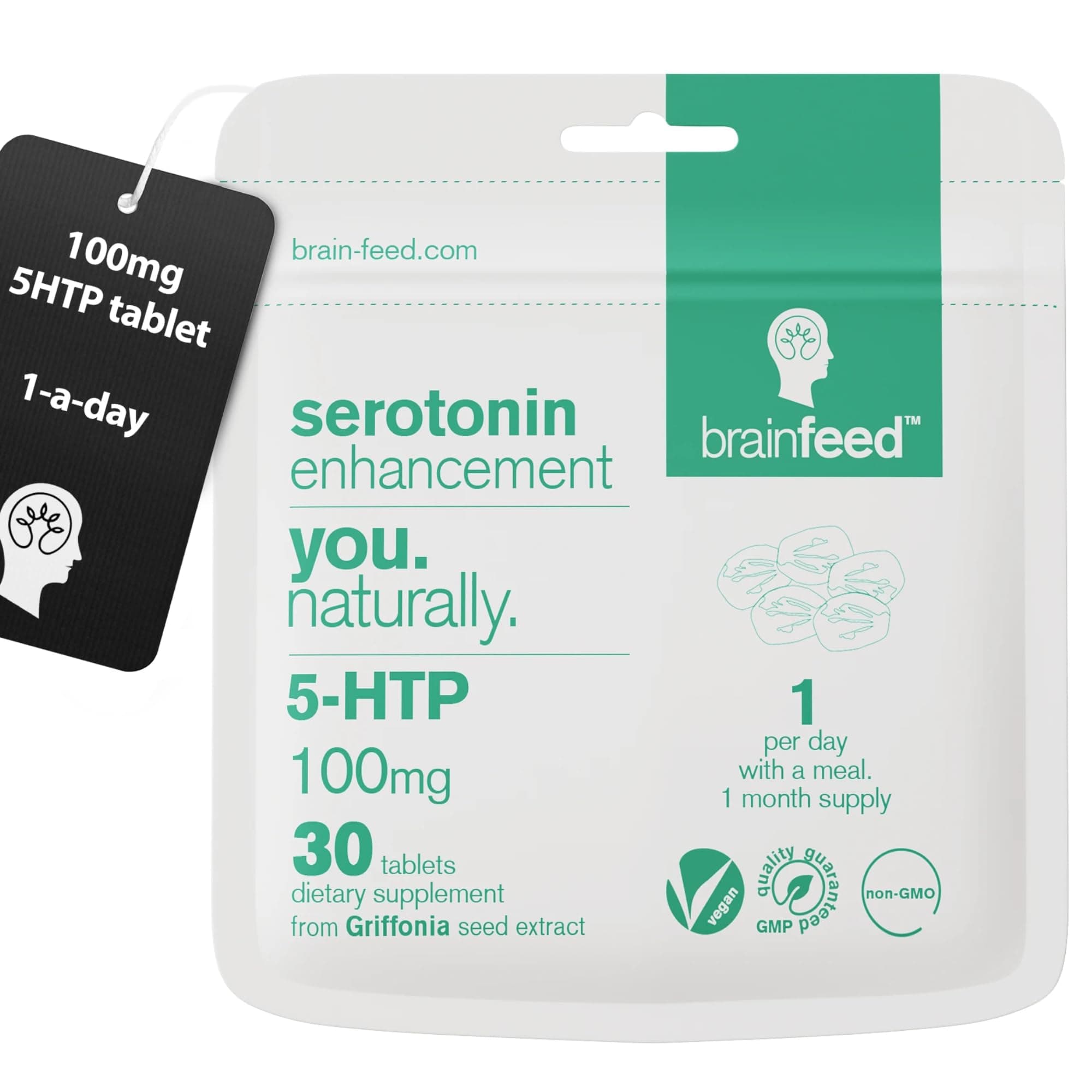 Serotonin Supplements (30) | 1-a-Day Serotonin Mood Support | 5HTP 100mg Per Tablet from Griffonia Seed Extract | Natural Serotonin Booster | 1 Month Supply