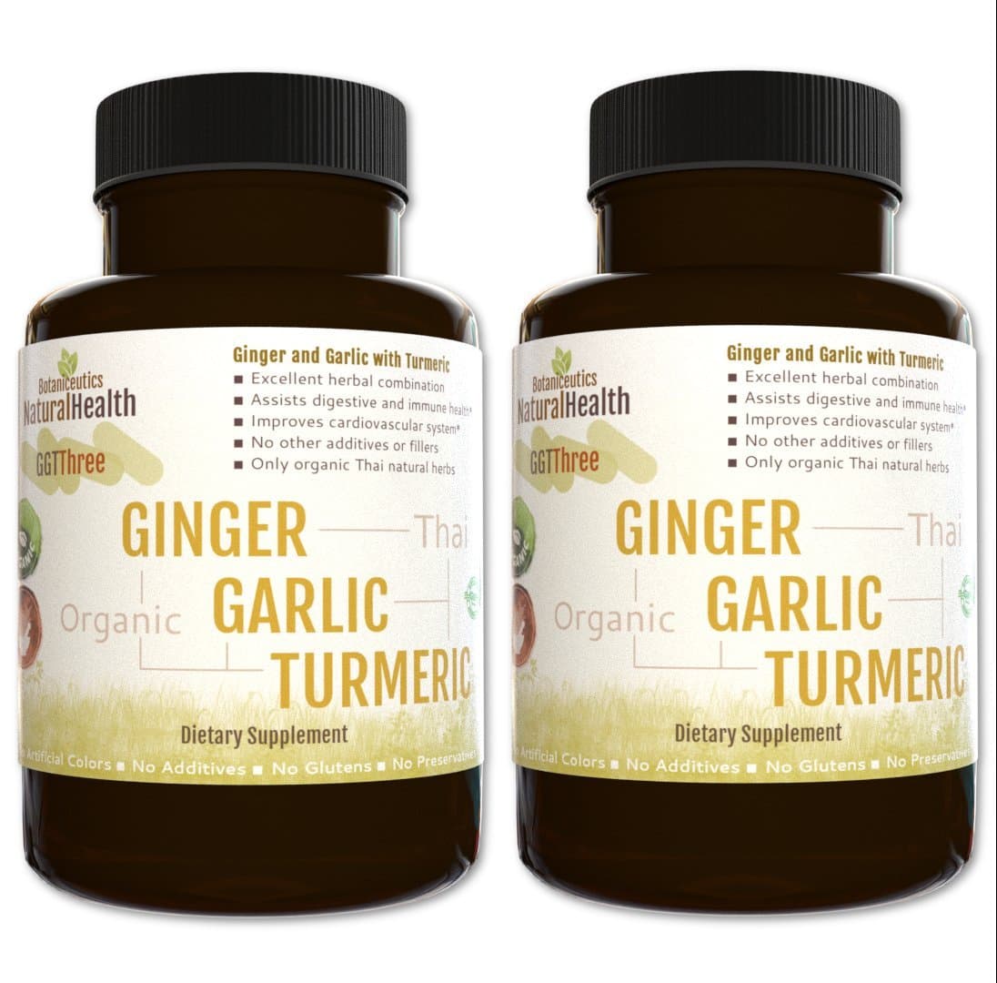 Botaniceutics GG&T - Organic Ginger, Garlic and Turmeric - 240 Capsules - Two Bottles - 500 mg - Circulatory Health from Natural Ginger, Turmeric Curcumin and Garlic Allium.